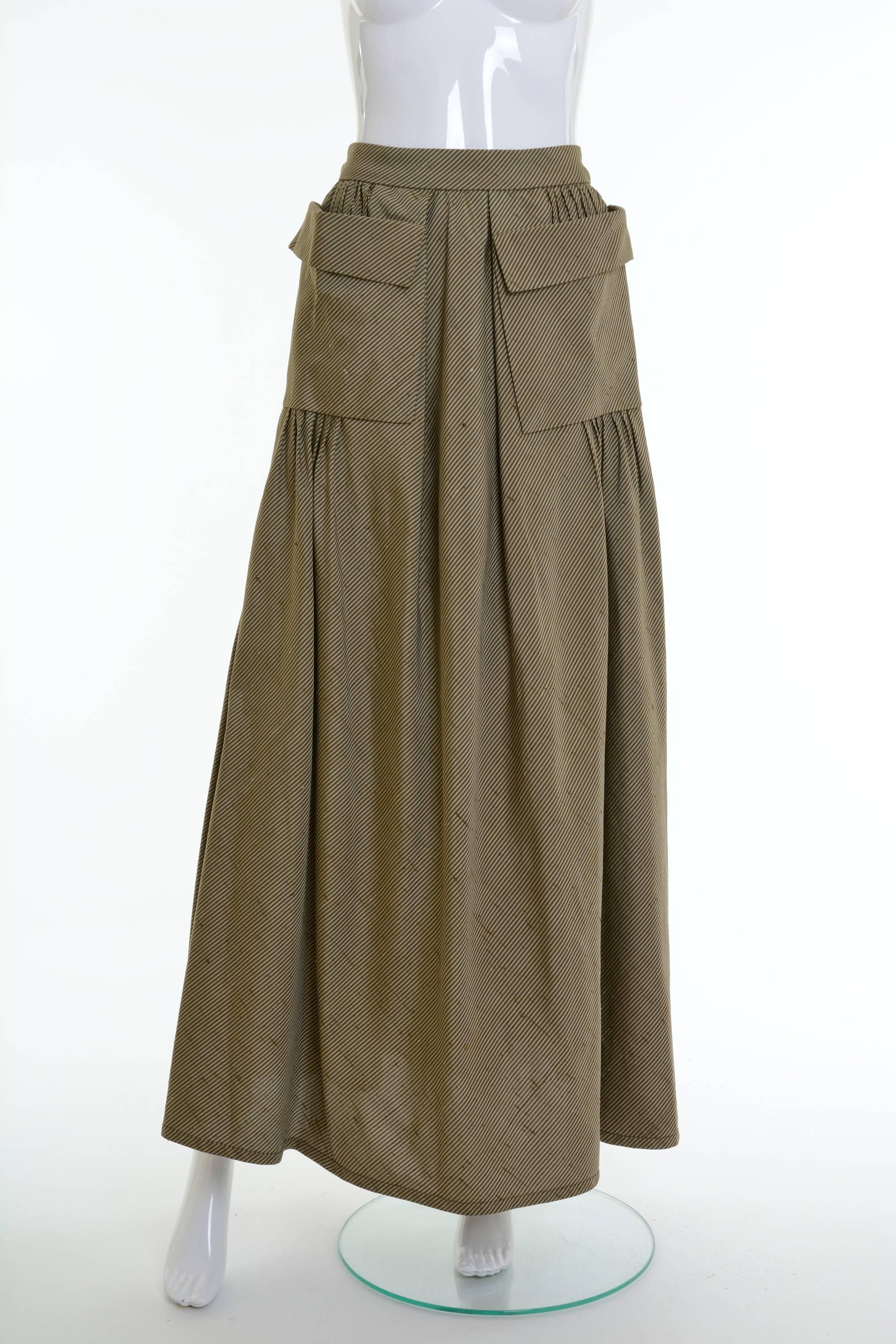 Brown 1980s Mila Schön Olive Green Long Skirt and Cape For Sale