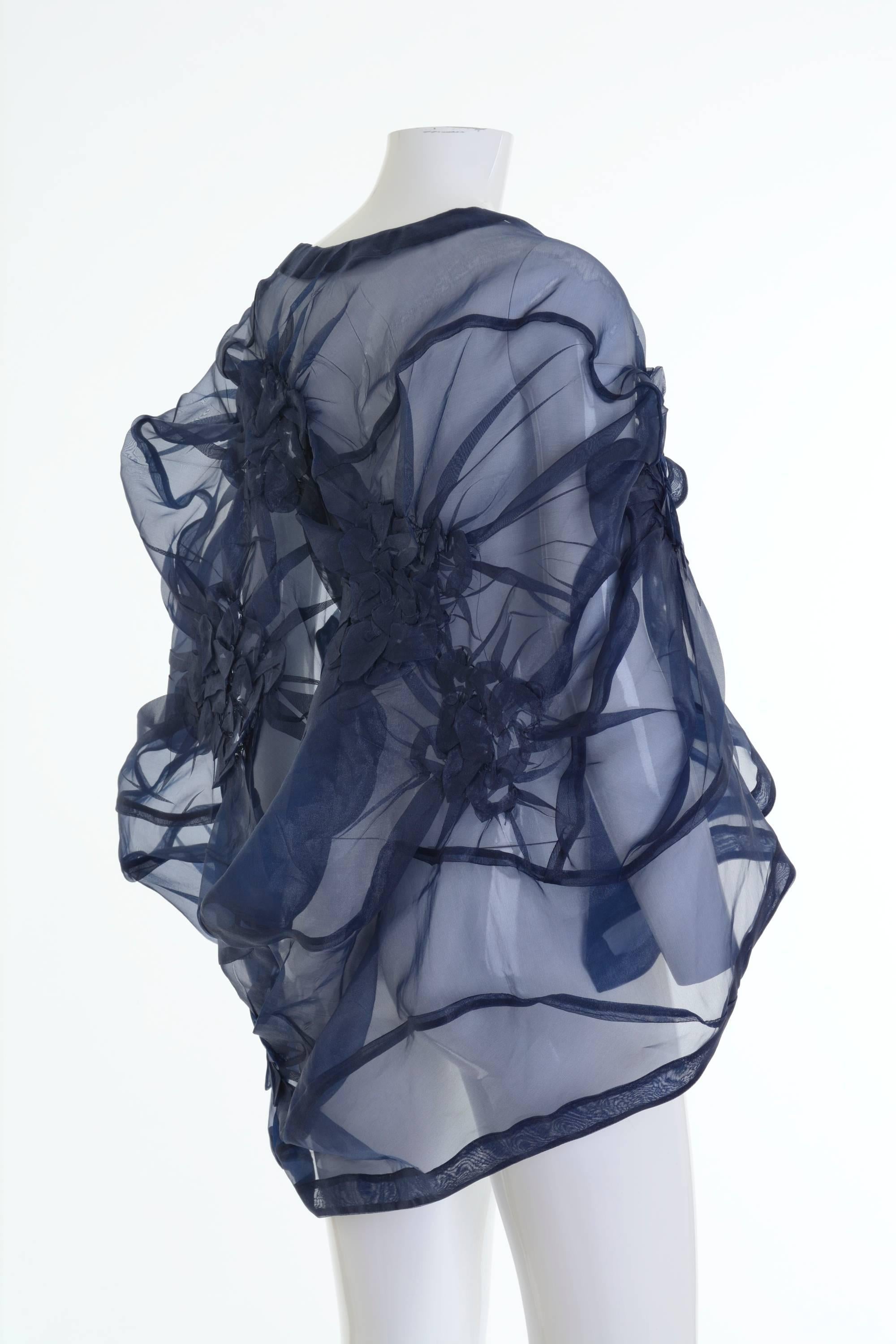 Gray COMME des GARCONS Blue Sheer Origami Cape For Sale
