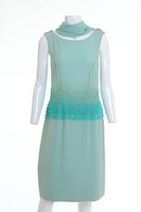 1950s Italian Couture Mint Green Embroidered Silk Crepe Bombshell Cocktail Dress