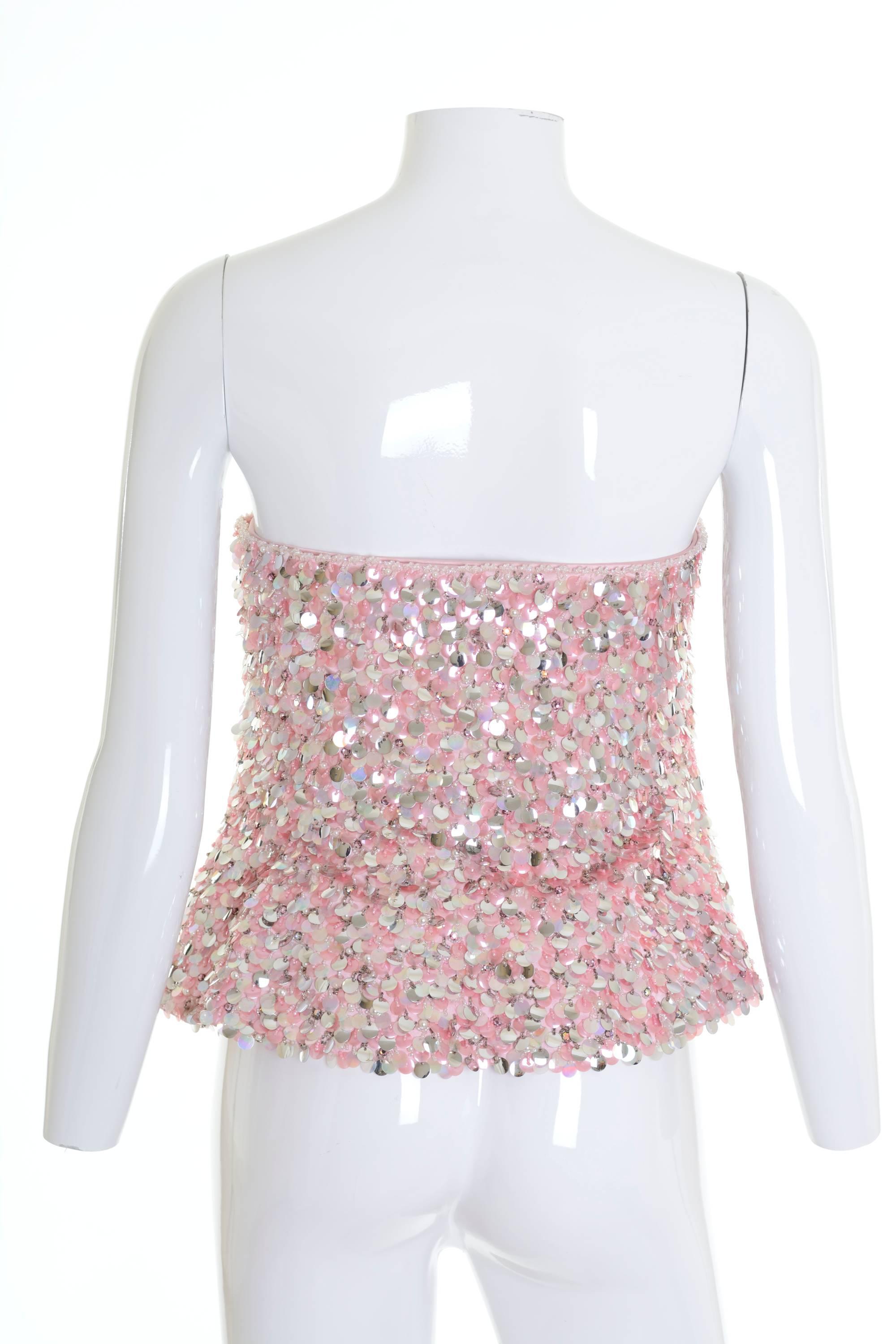 Beige 1980s White and Pink Sequins and  Beadeds Top Bustier For Sale