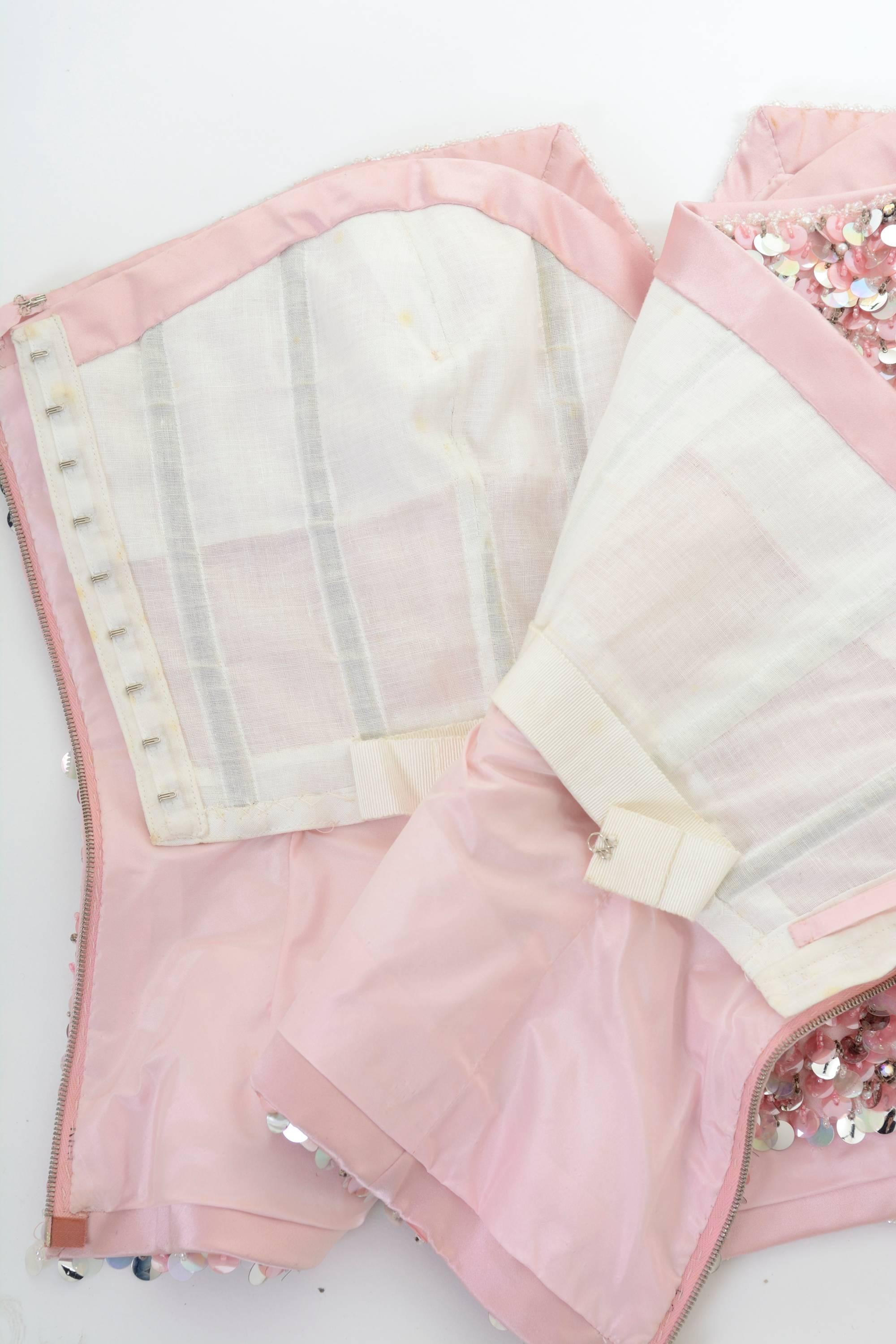 1980s White and Pink Sequins and  Beadeds Top Bustier For Sale 1