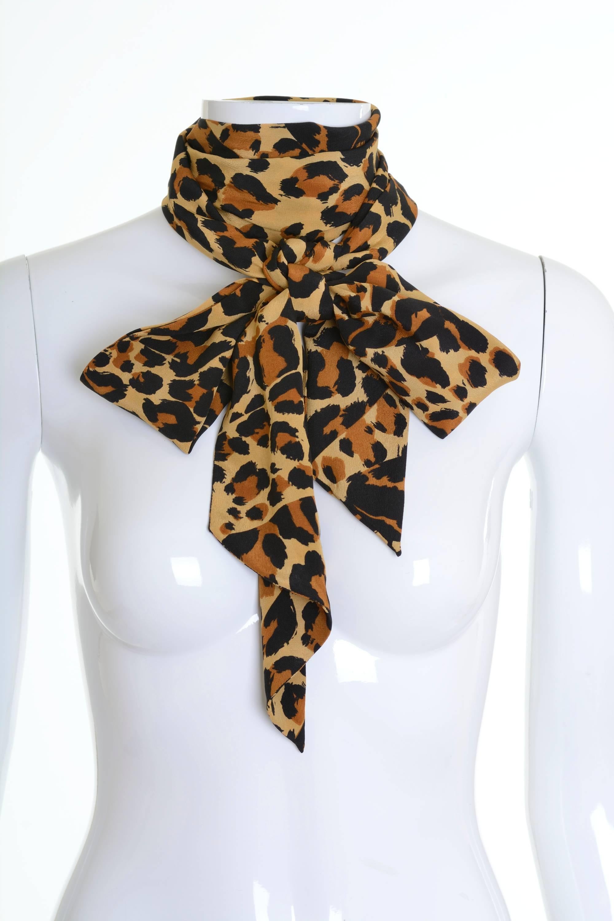 1980s YVES SAINT LAURENT Rive Gauche Leopard Print Silk Skirt with Sash 1