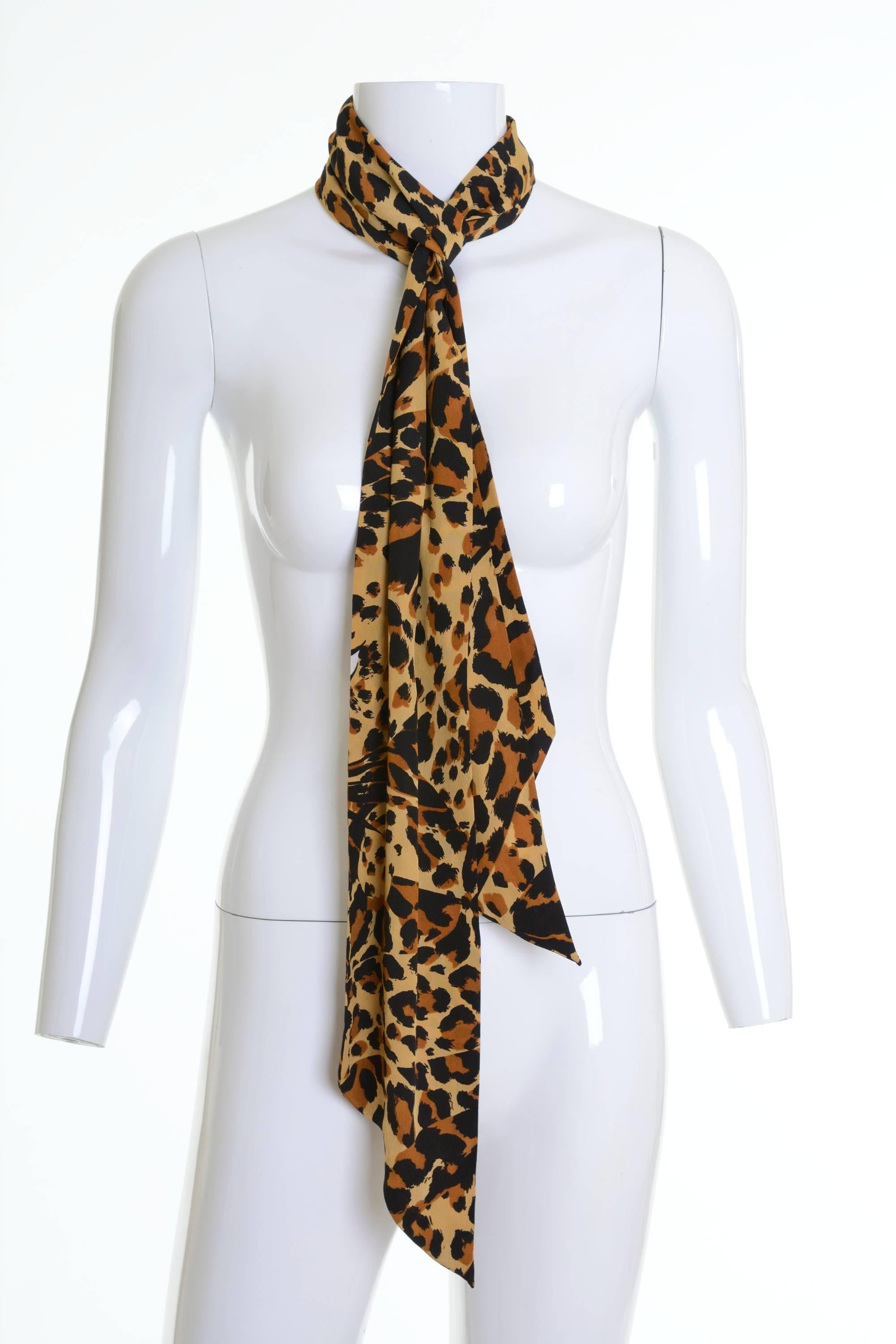 1980s YVES SAINT LAURENT Rive Gauche Leopard Print Silk Skirt with Sash 2