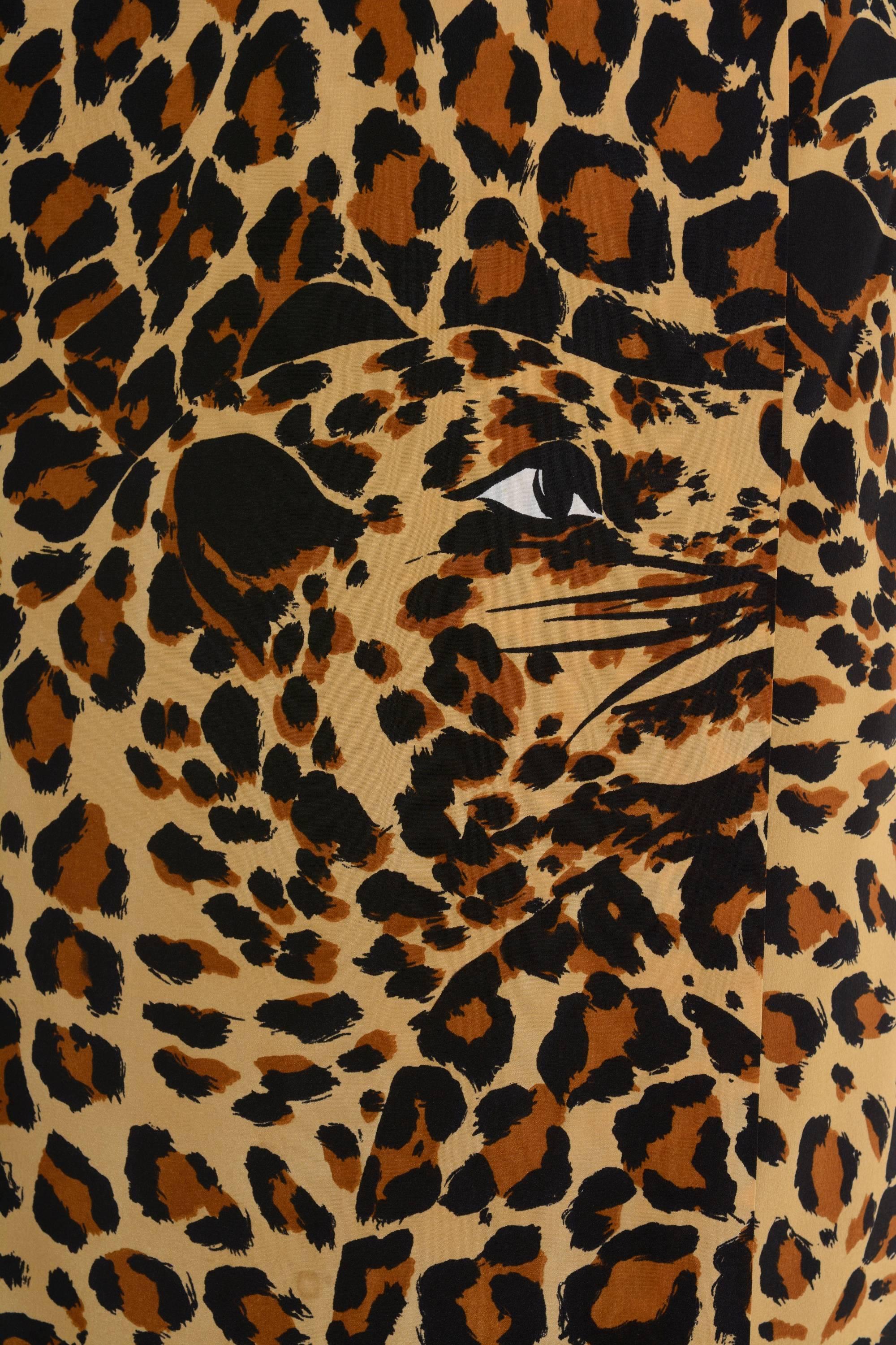 1980s YVES SAINT LAURENT Rive Gauche Leopard Print Silk Skirt with Sash 3