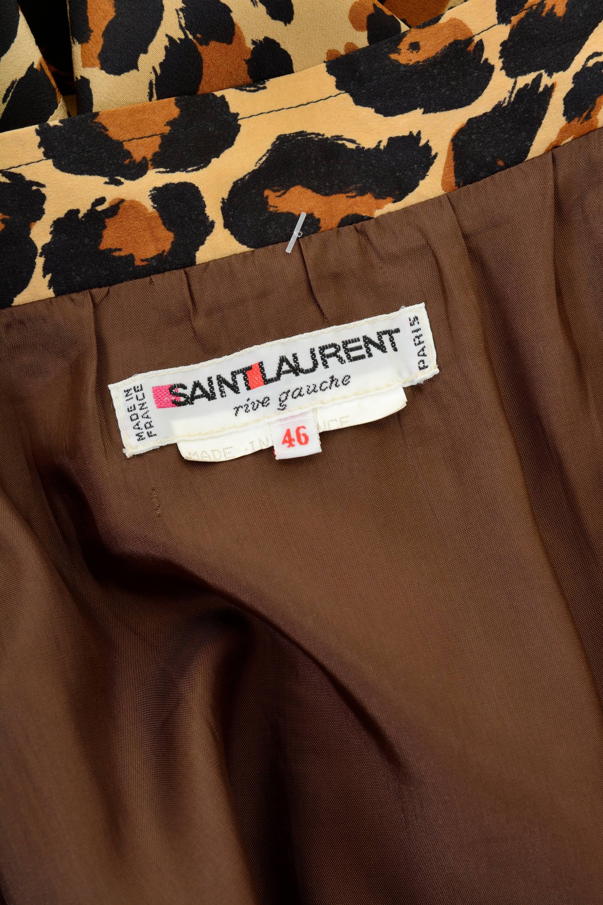 1980s YVES SAINT LAURENT Rive Gauche Leopard Print Silk Skirt with Sash 4