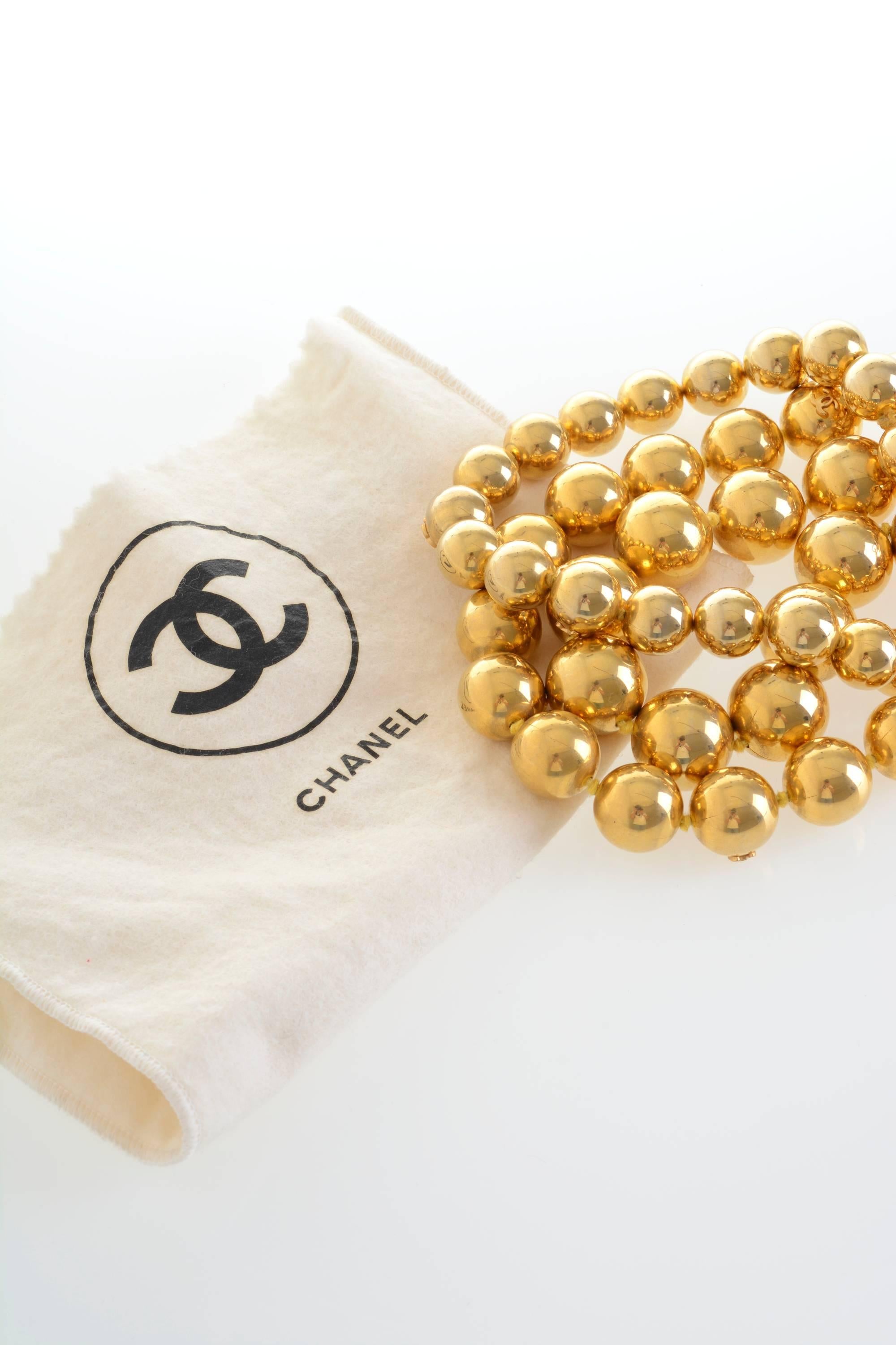 1990s Chanel Gold-Tone Beaded Triple Strand Choker Necklace 3