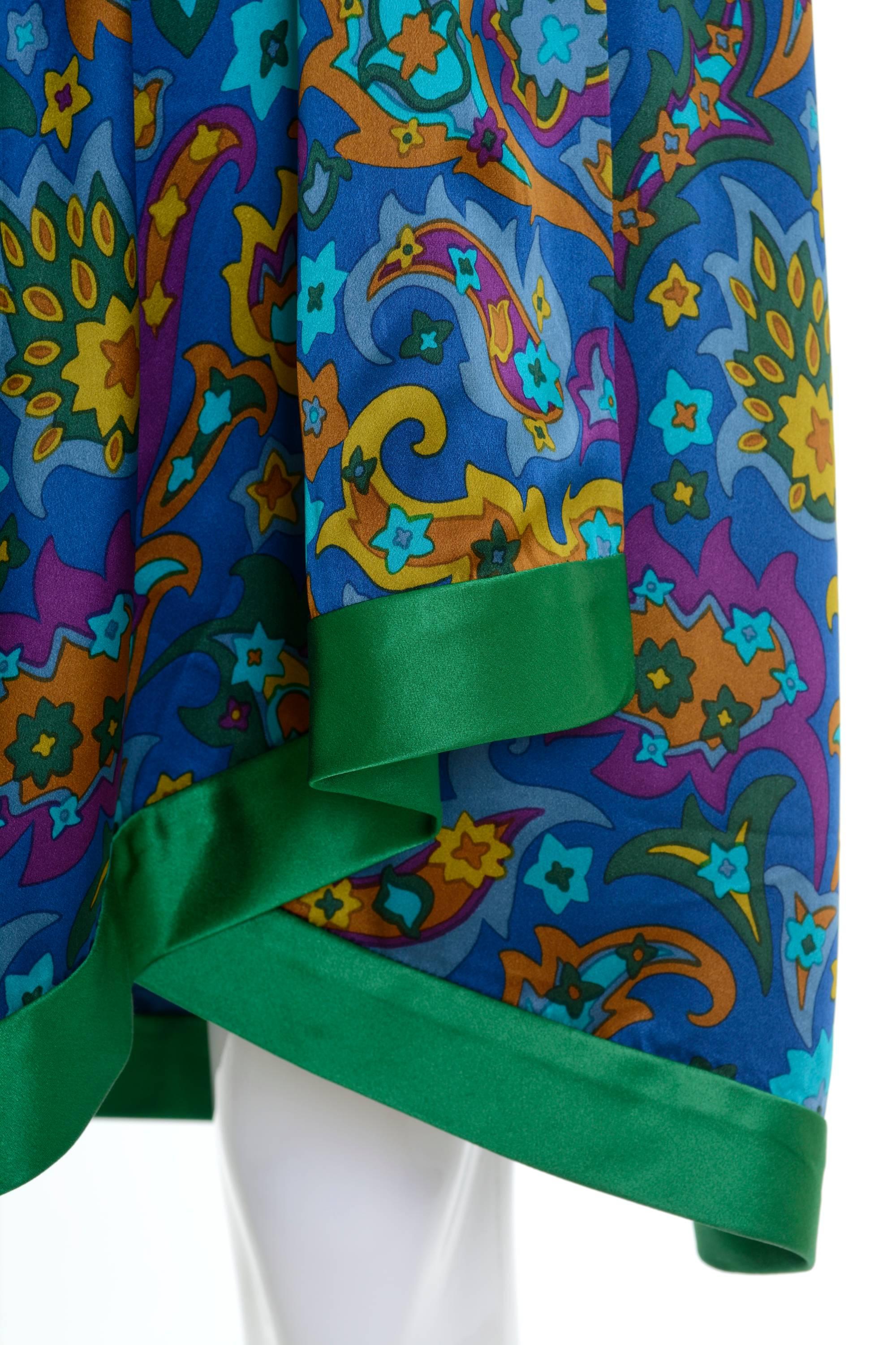 Women's 1980s YVES SAINT LAURENT Rive Gauche Arabesque Print Silk Wrap Robe Dress