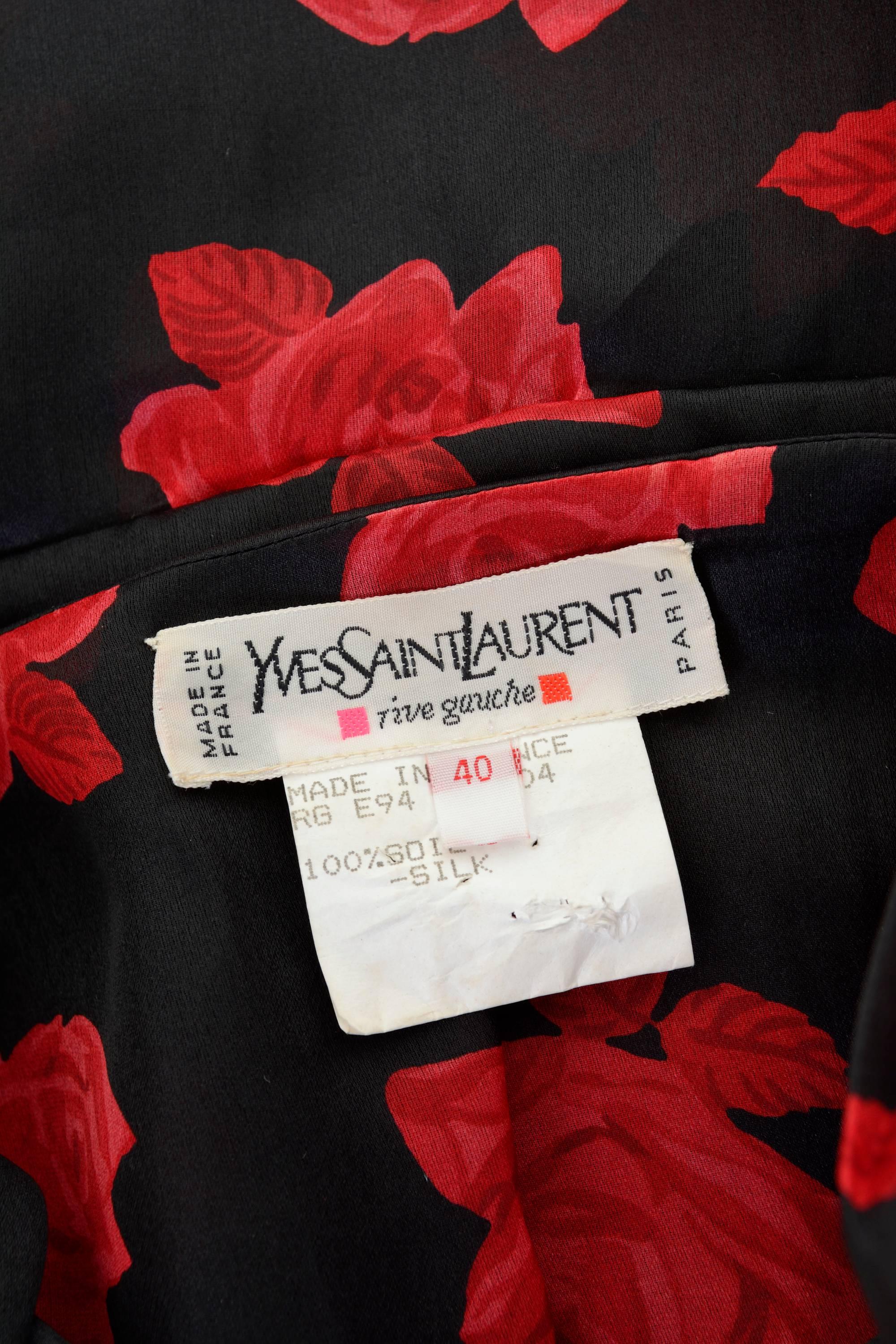 1980s YVES SAINT LAURENT Rive Gauche Black and Red Roses Peplum Shirt 2