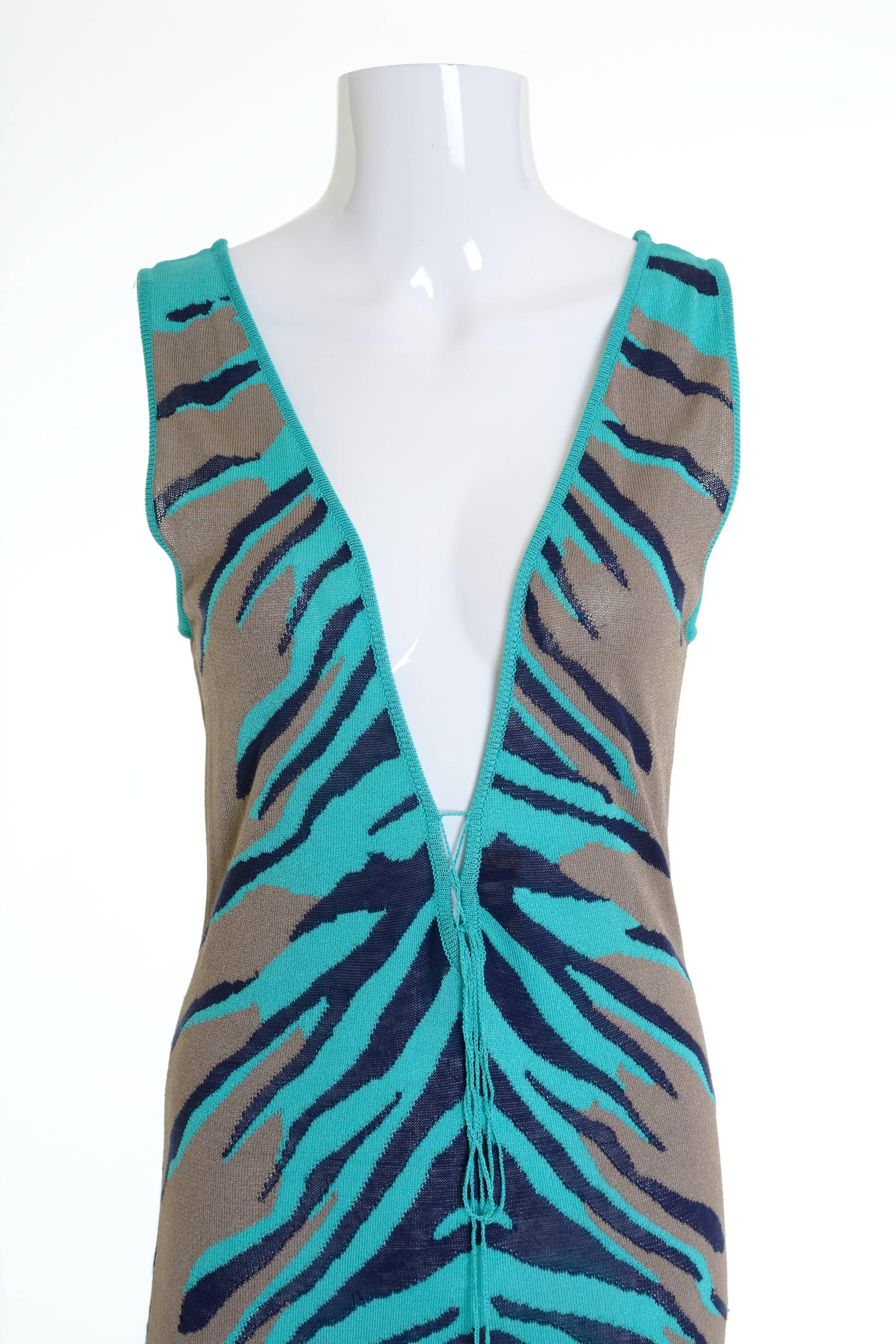 1980s KRIZIA Knitted Zebra Print Long Dress In Excellent Condition For Sale In Milan, Italy