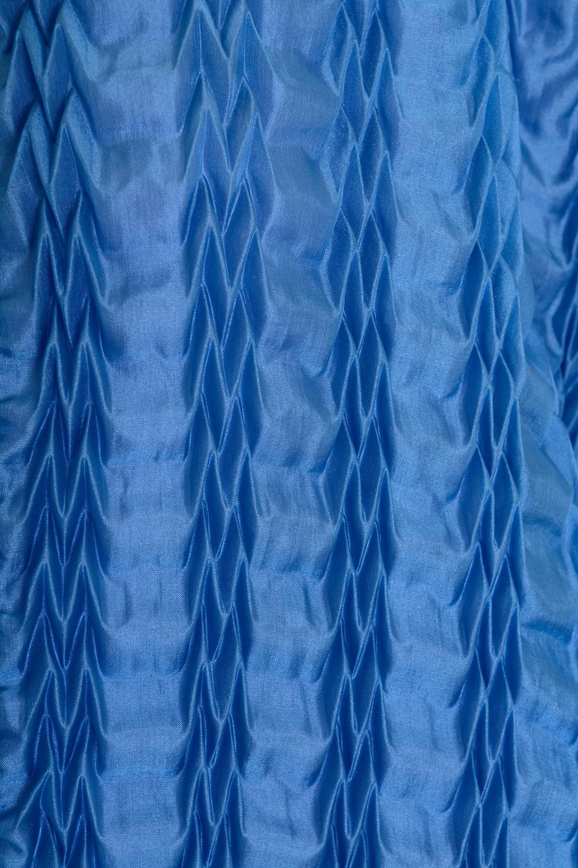 Blue 1980s KRIZIA Turquoise Silk Pleateds Bomber Jacket