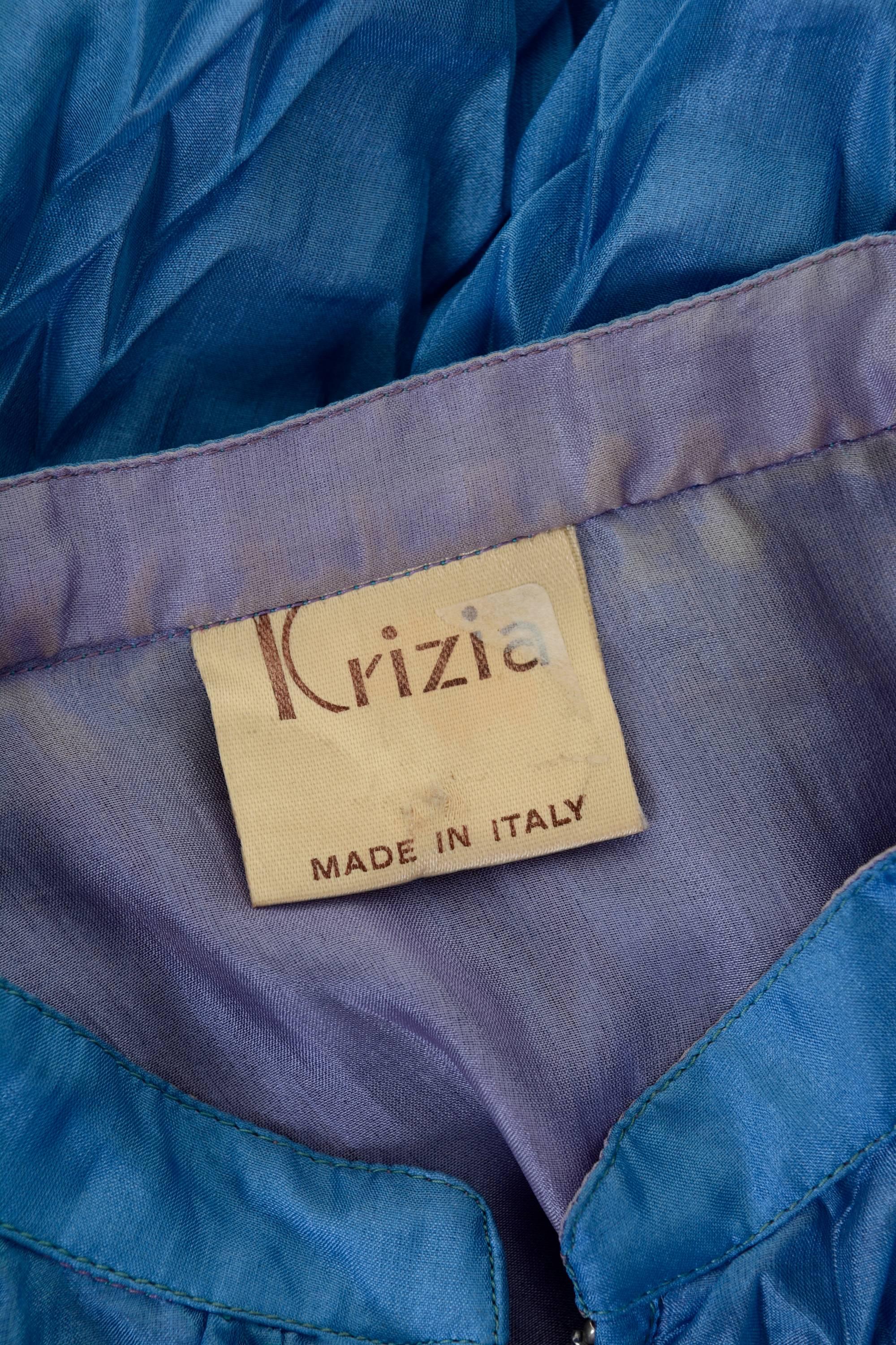 Women's 1980s KRIZIA Turquoise Silk Pleateds Bomber Jacket