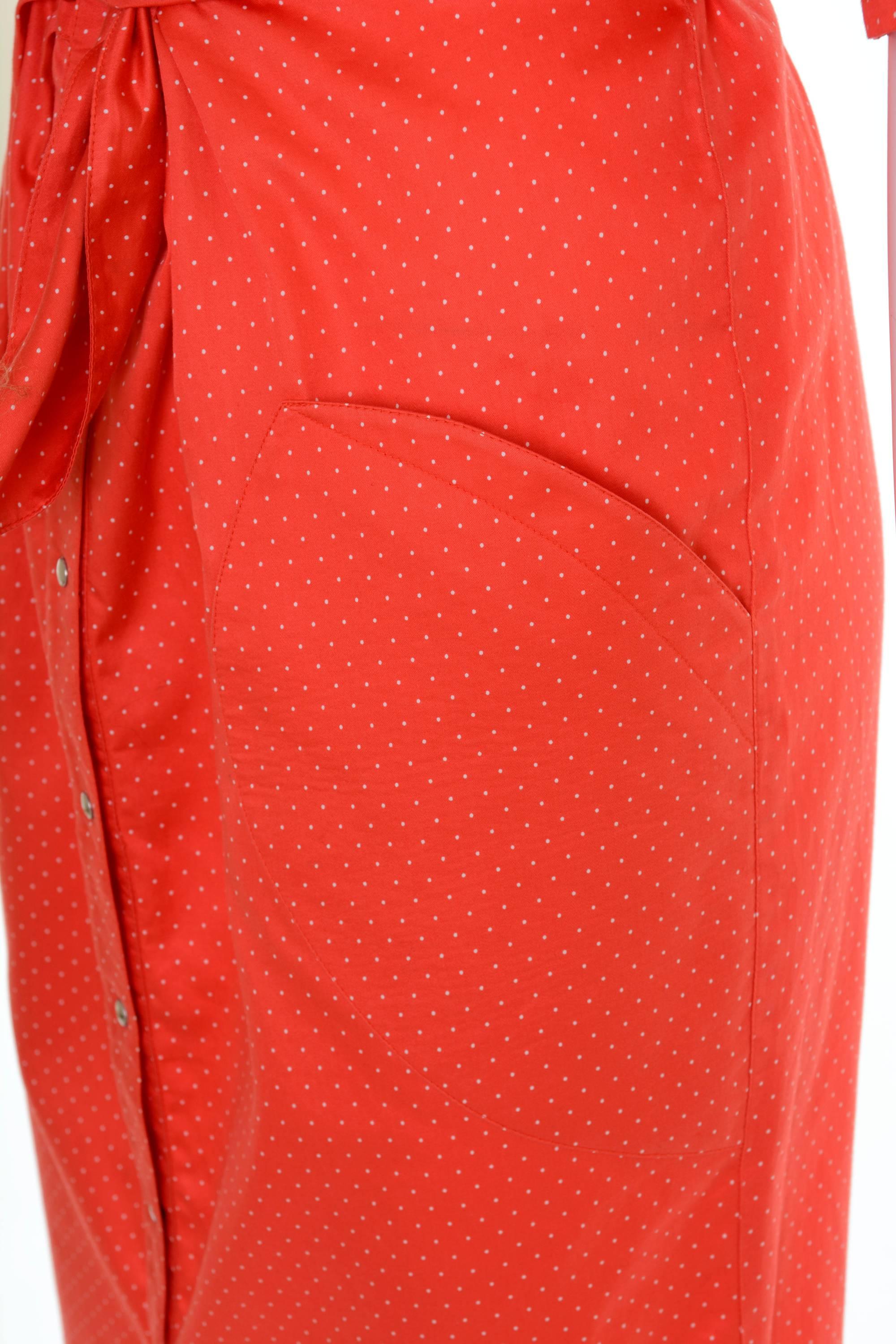 1980s THIERRY MUGLER Red Polka Dots Cotton Dress 2