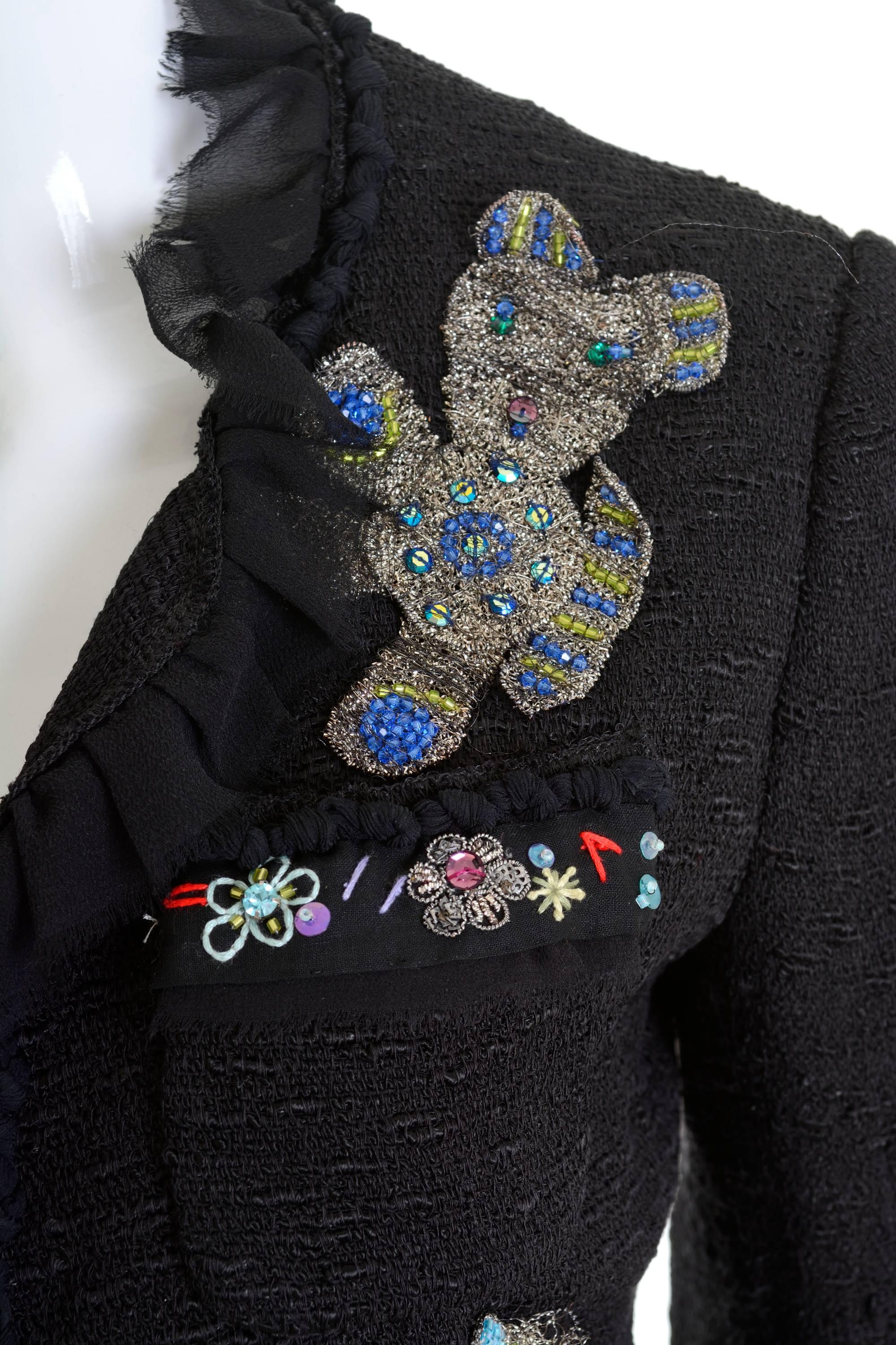 MOSCHINO Black Embroidery Jacket In Good Condition In Milan, Italy