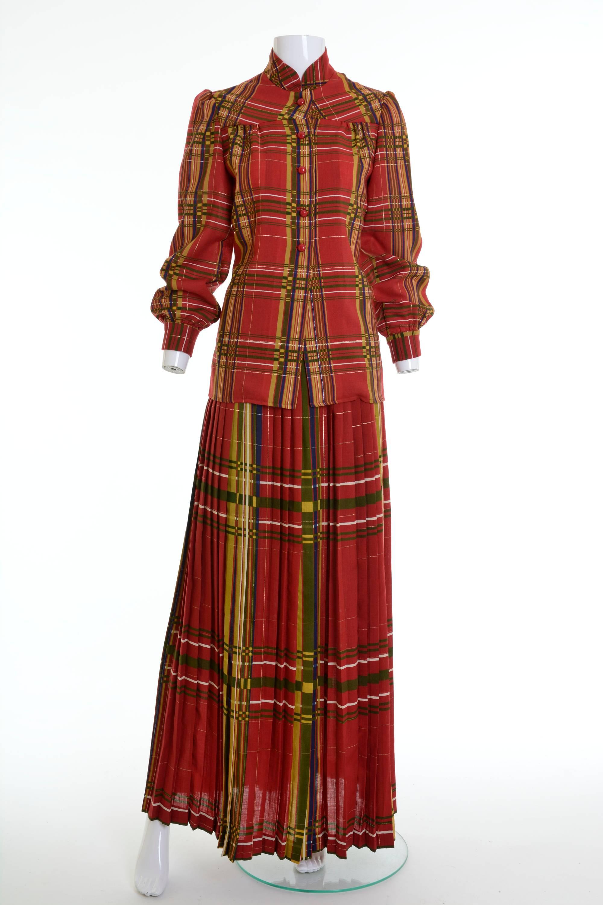 Brown 1970s VALENTINO Boutique Tartan Suit Dress
