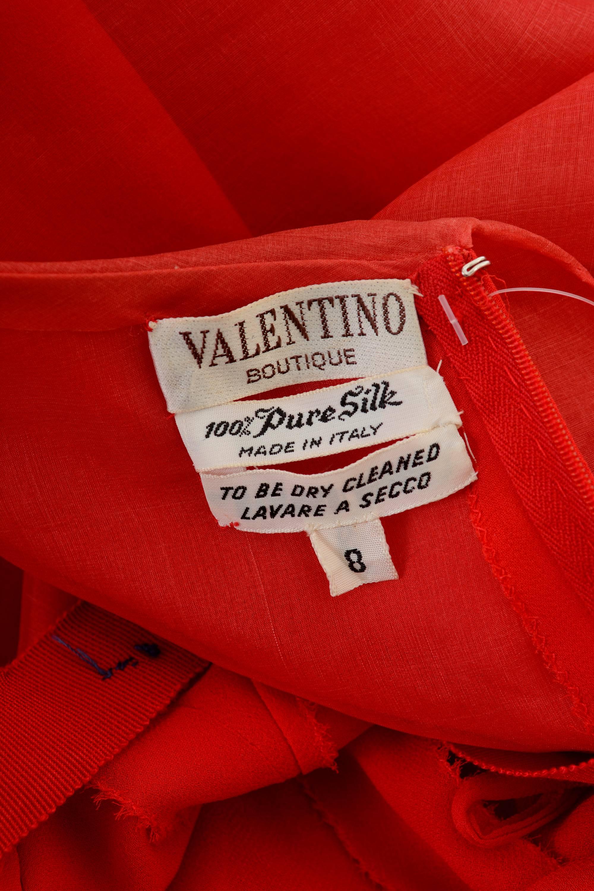 1970s VALENTINO BOUTIQUE Red Silk One Shoulder Ostrich Feathers Long Dress For Sale 1