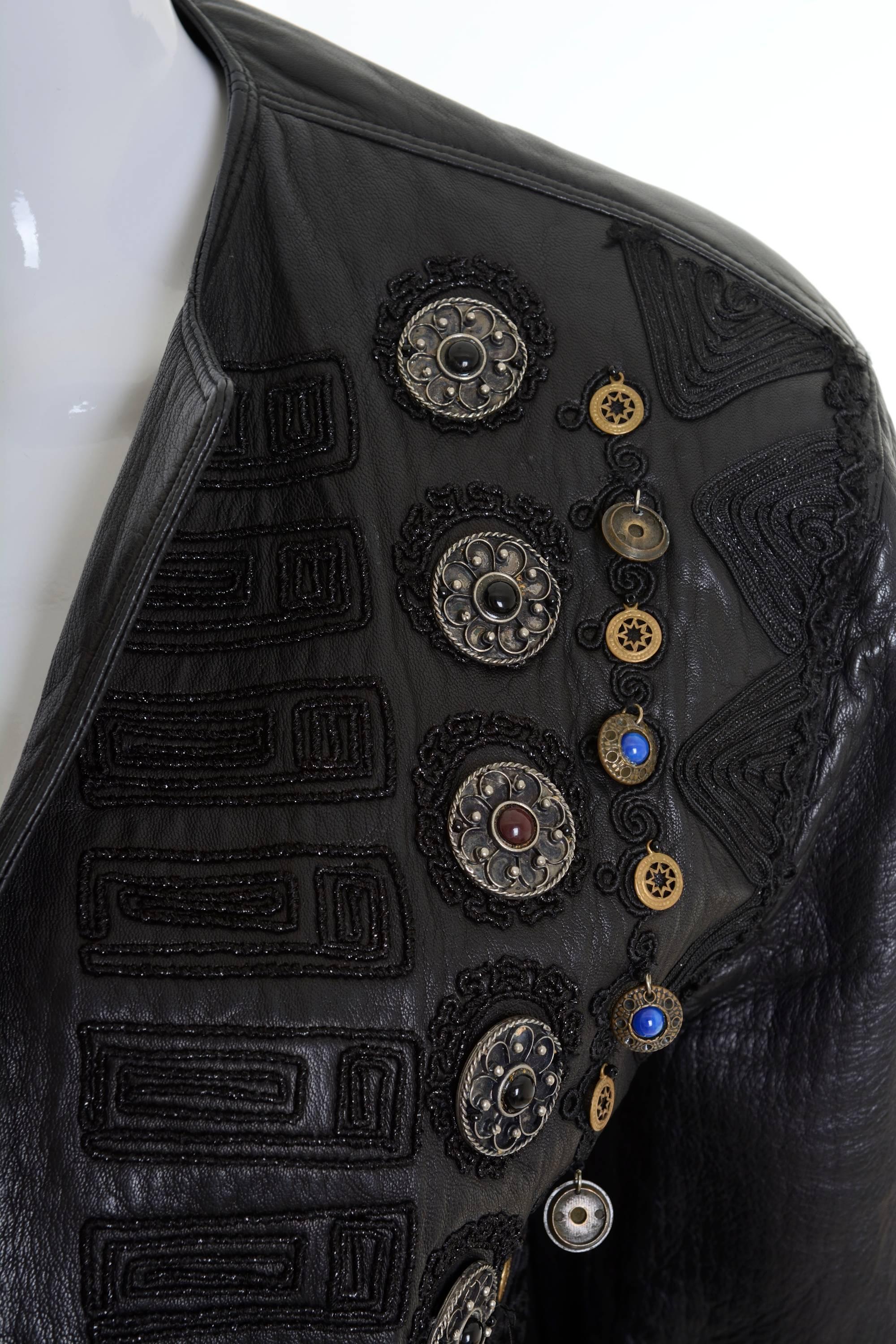 Black 1980s GIANNI VERSACE Leather Metal Embroidery Bolero Jacket