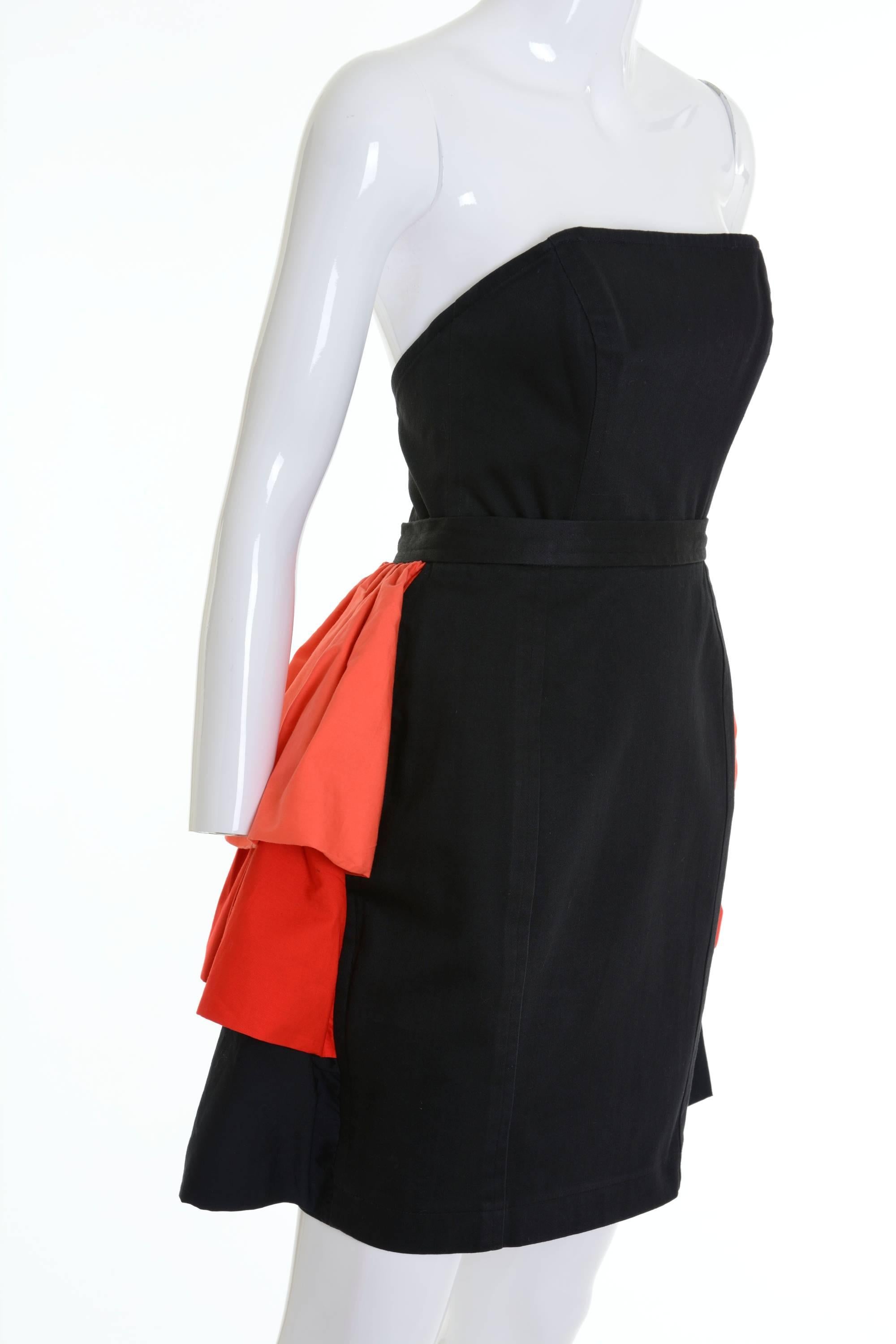 Women's 1980s YVES SAINT LAURENT Rive Gauche Black and Orange Flounced Suit Skirt