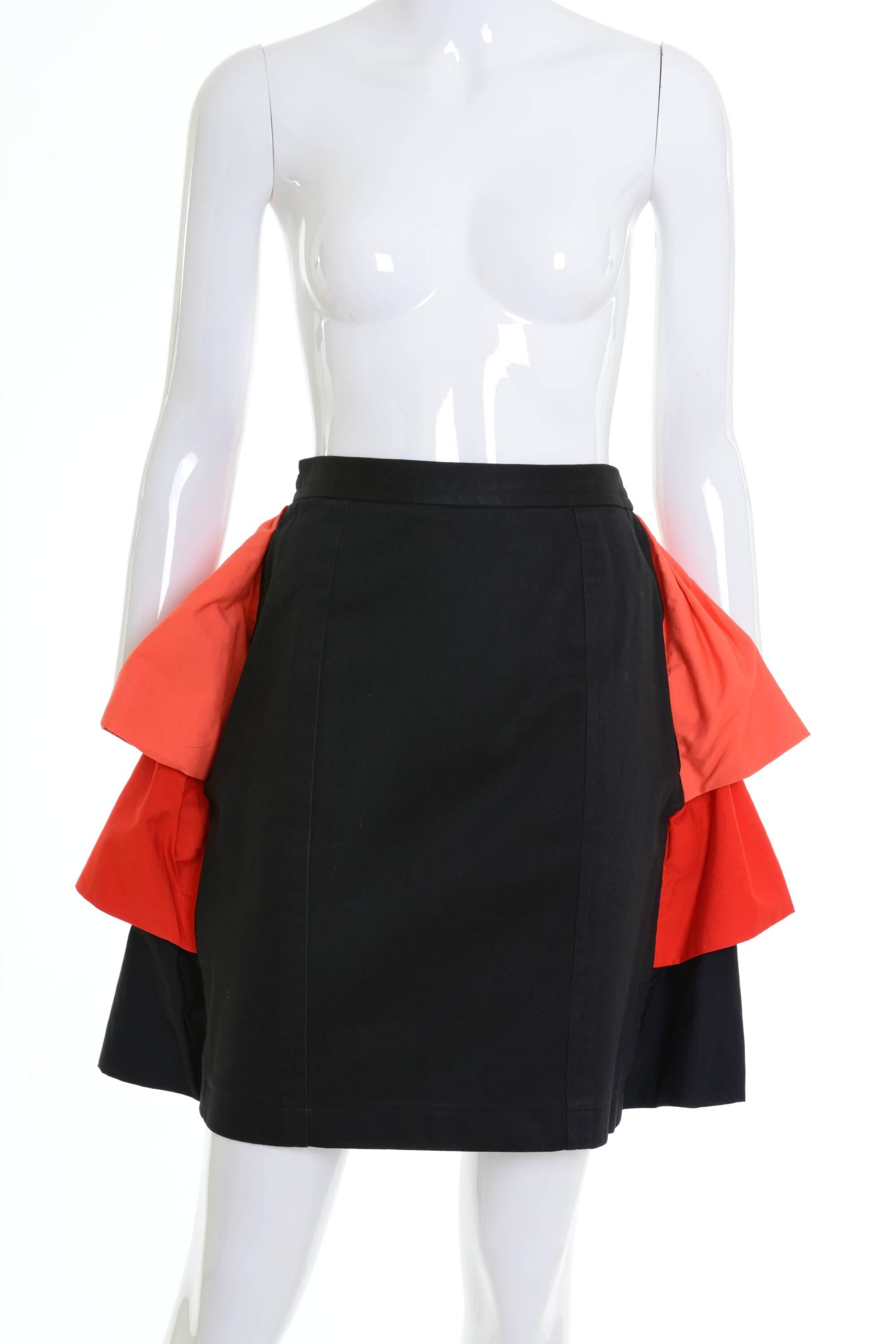 1980s YVES SAINT LAURENT Rive Gauche Black and Orange Flounced Suit Skirt 2