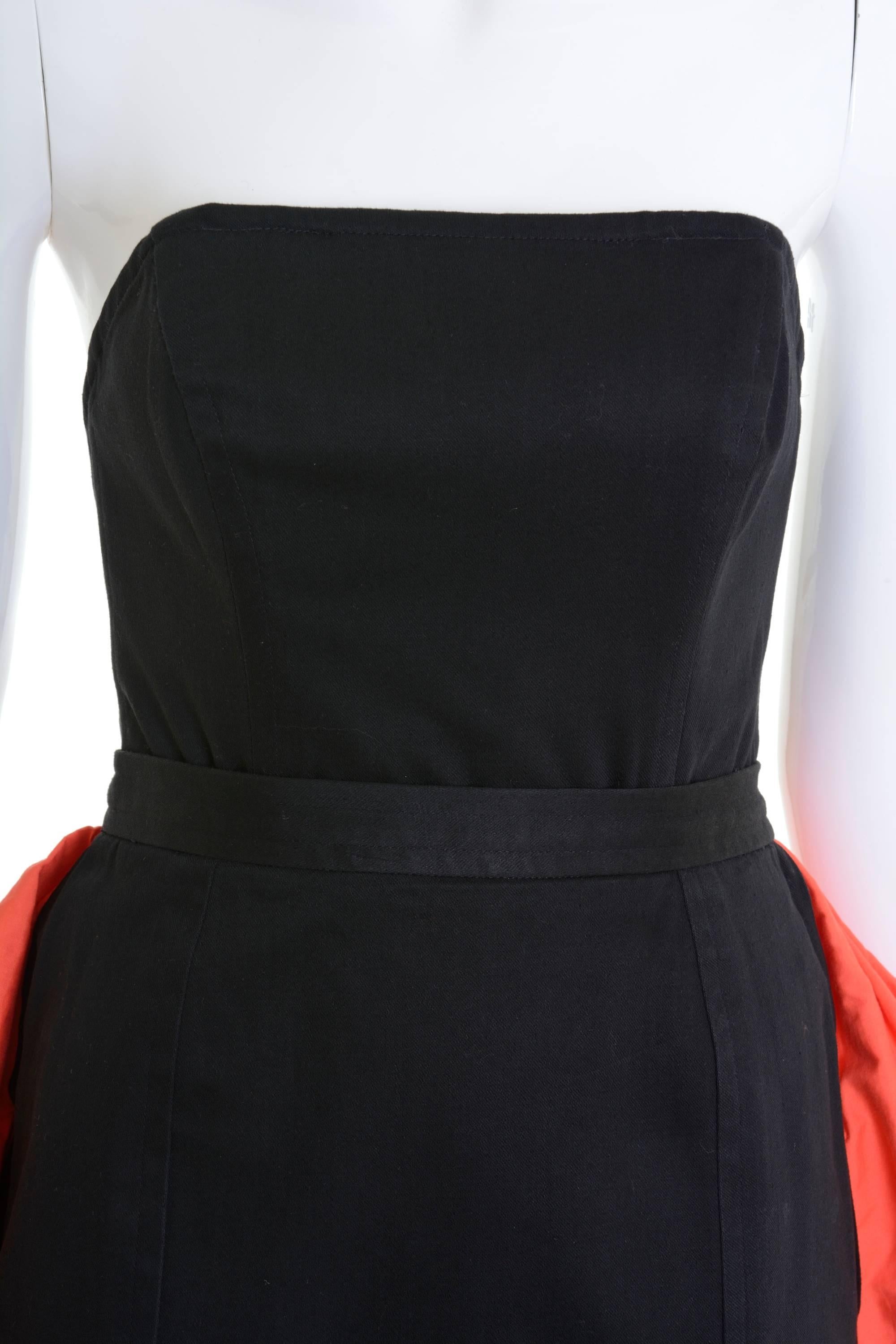 1980s YVES SAINT LAURENT Rive Gauche Black and Orange Flounced Suit Skirt 1