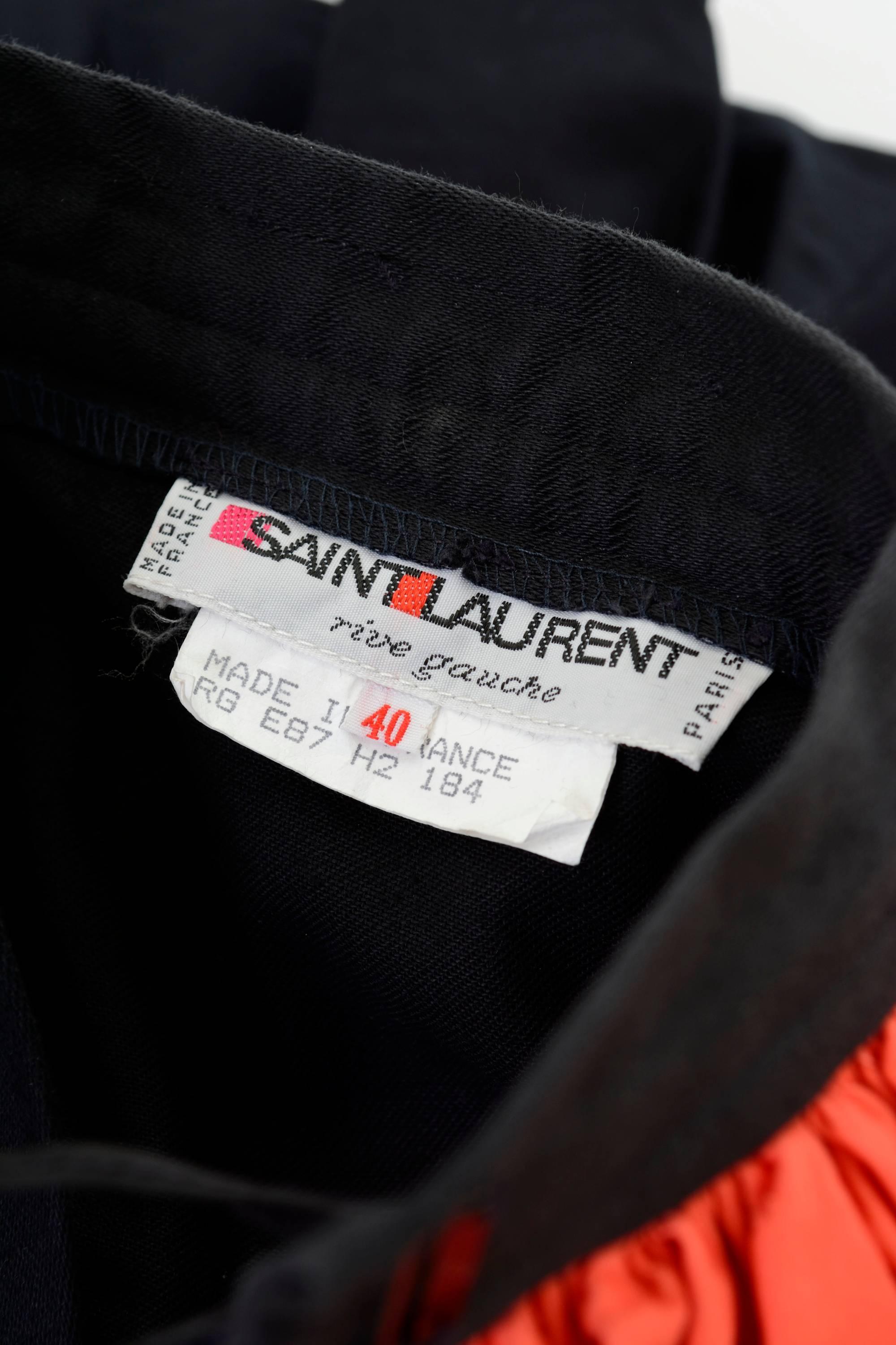 1980s YVES SAINT LAURENT Rive Gauche Black and Orange Flounced Suit Skirt 6
