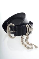 1980s Gianni Versace Black Leather with Silver Metal Buckle Belt