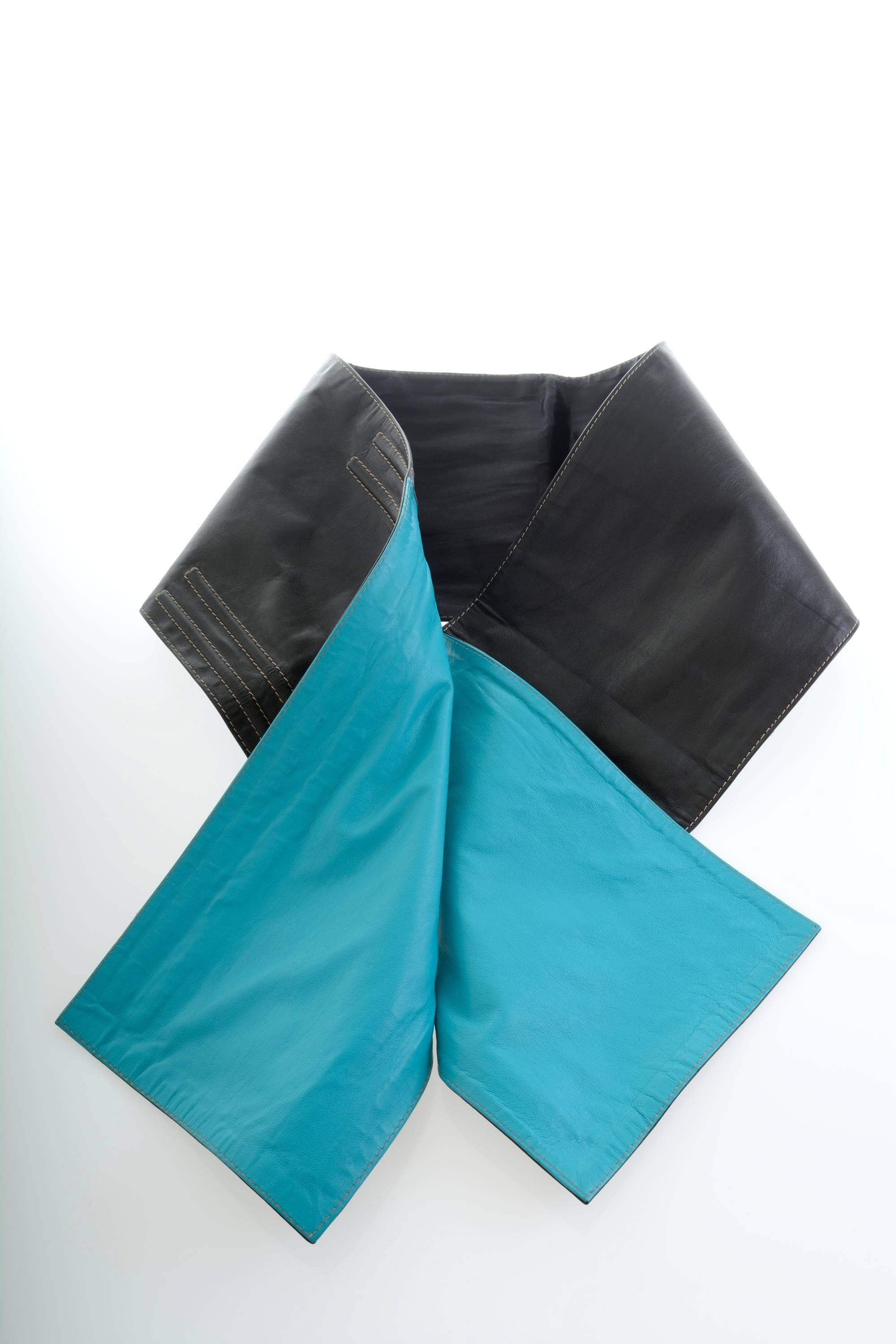 Blue 1980s GIANFRANCO FERRE' Leather Cinch Wide Belt For Sale