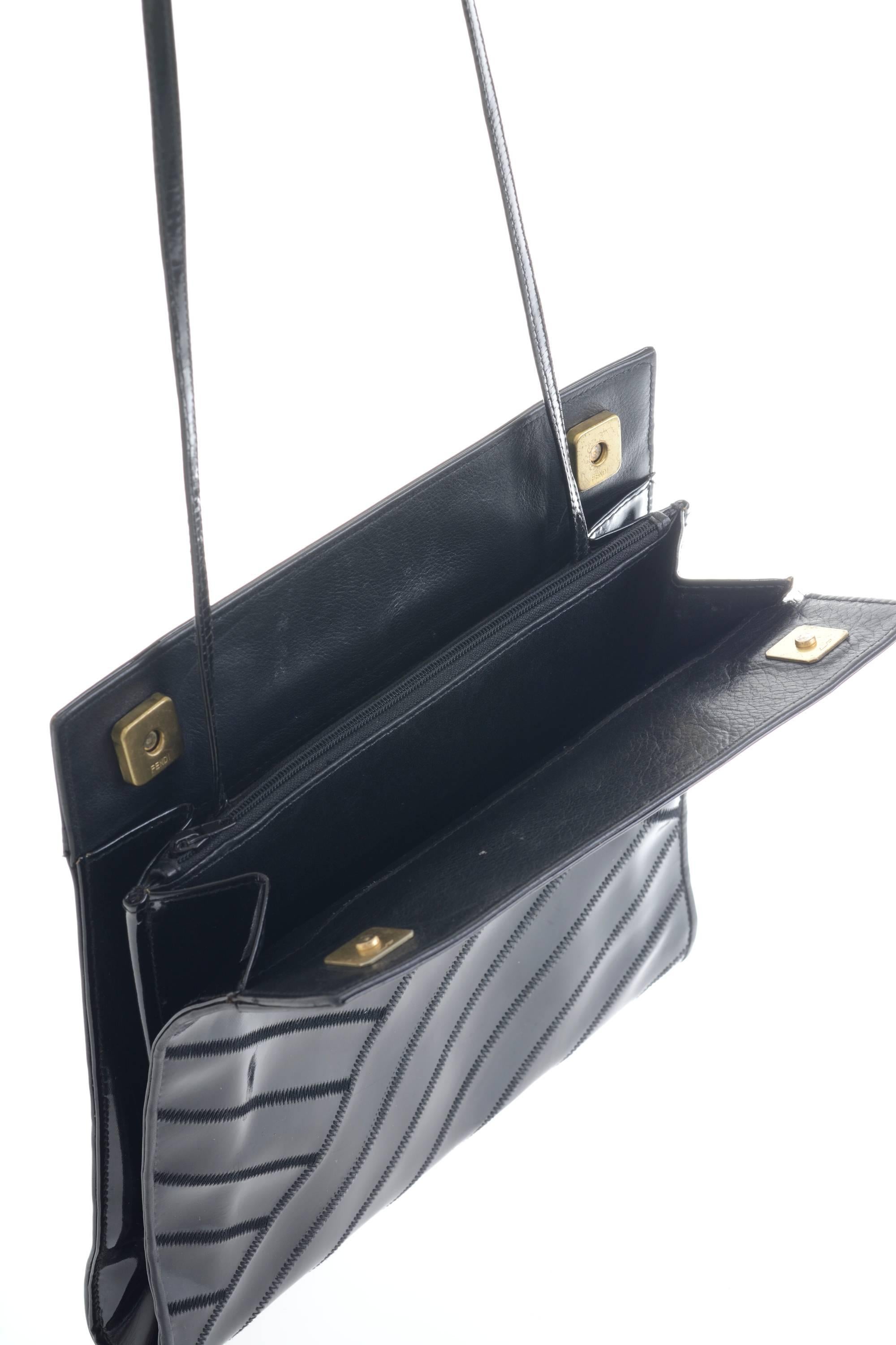 1980s FENDI Black Patent Leather Shoulder Bag 2