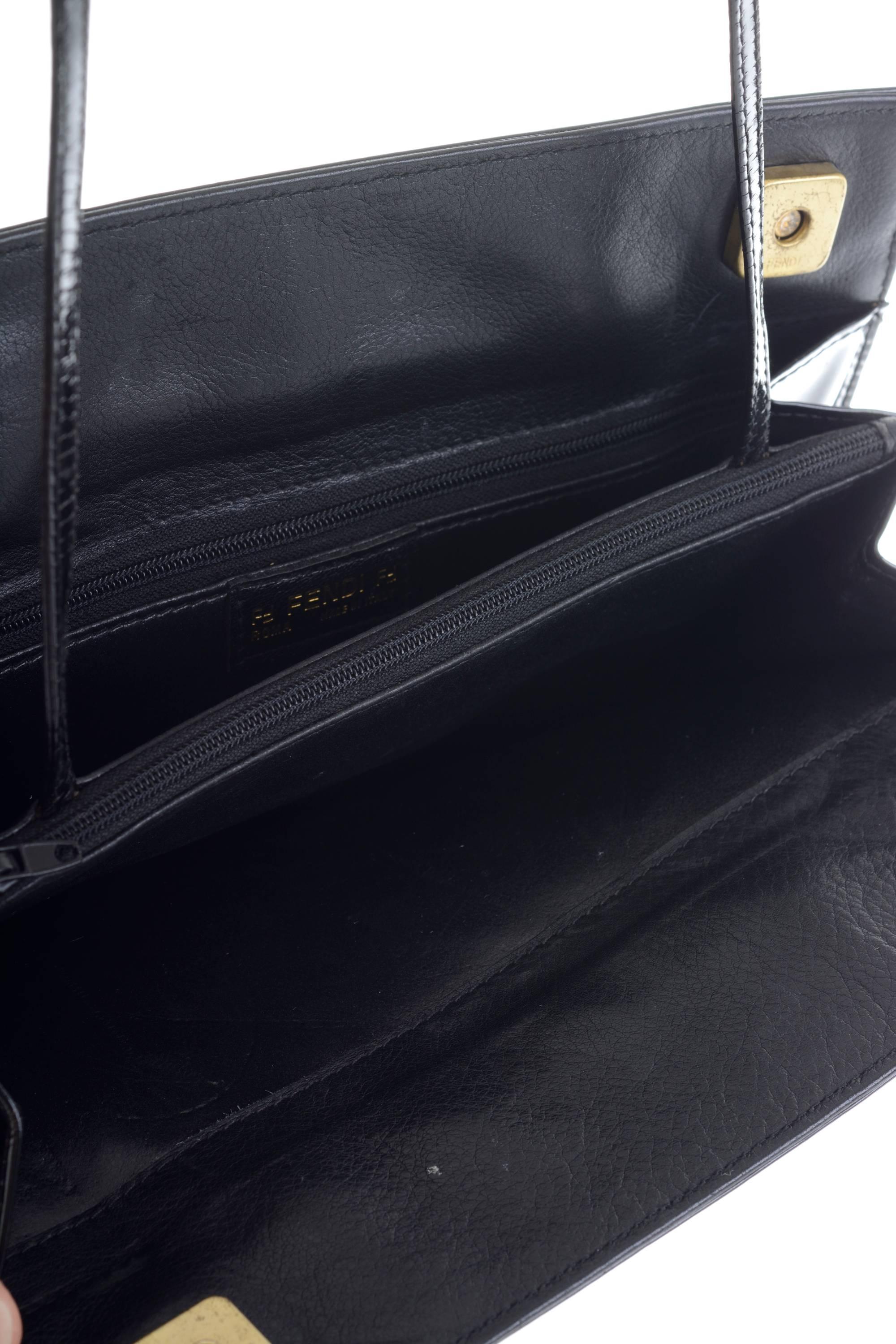 1980s FENDI Black Patent Leather Shoulder Bag 3