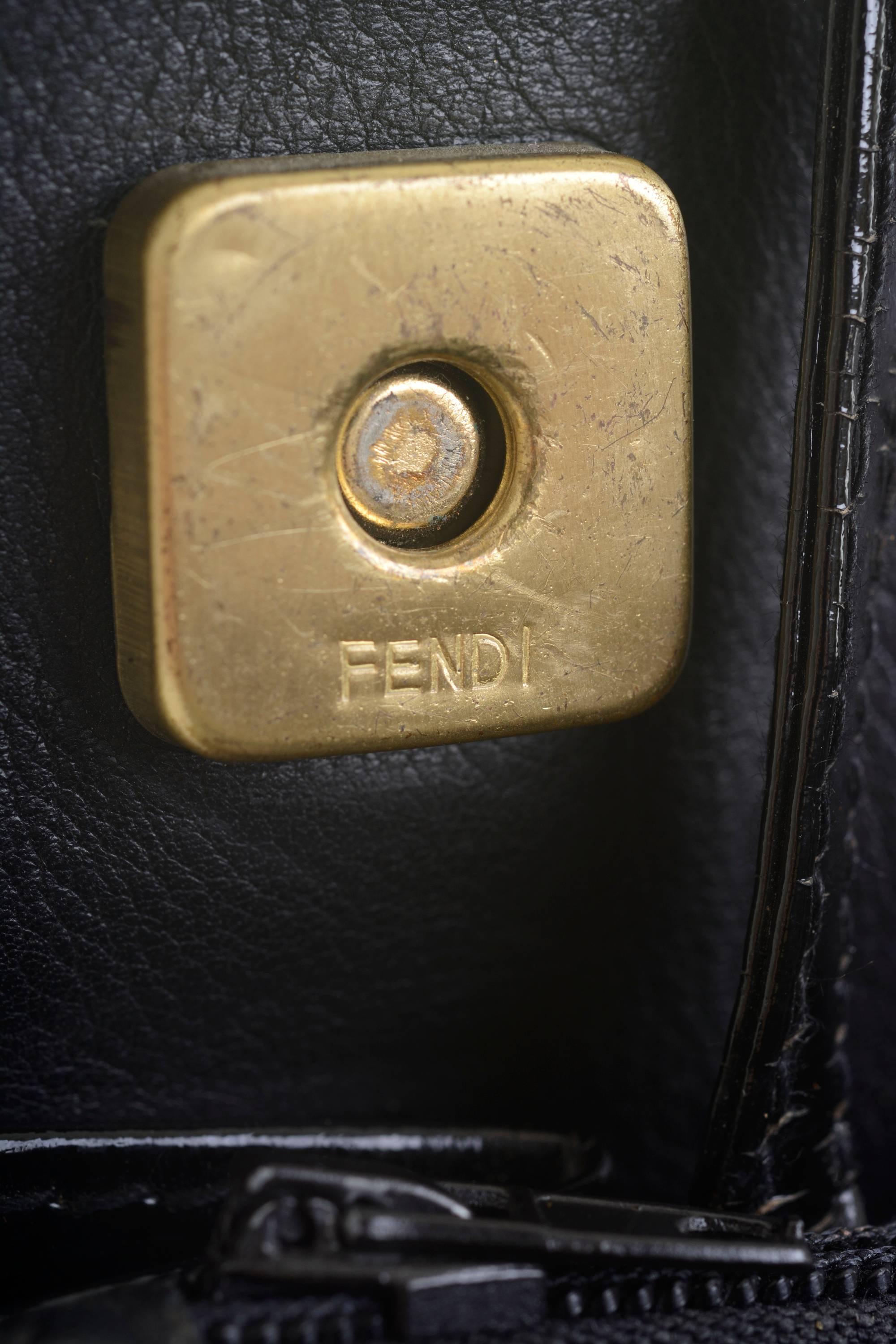 1980s FENDI Black Patent Leather Shoulder Bag 5