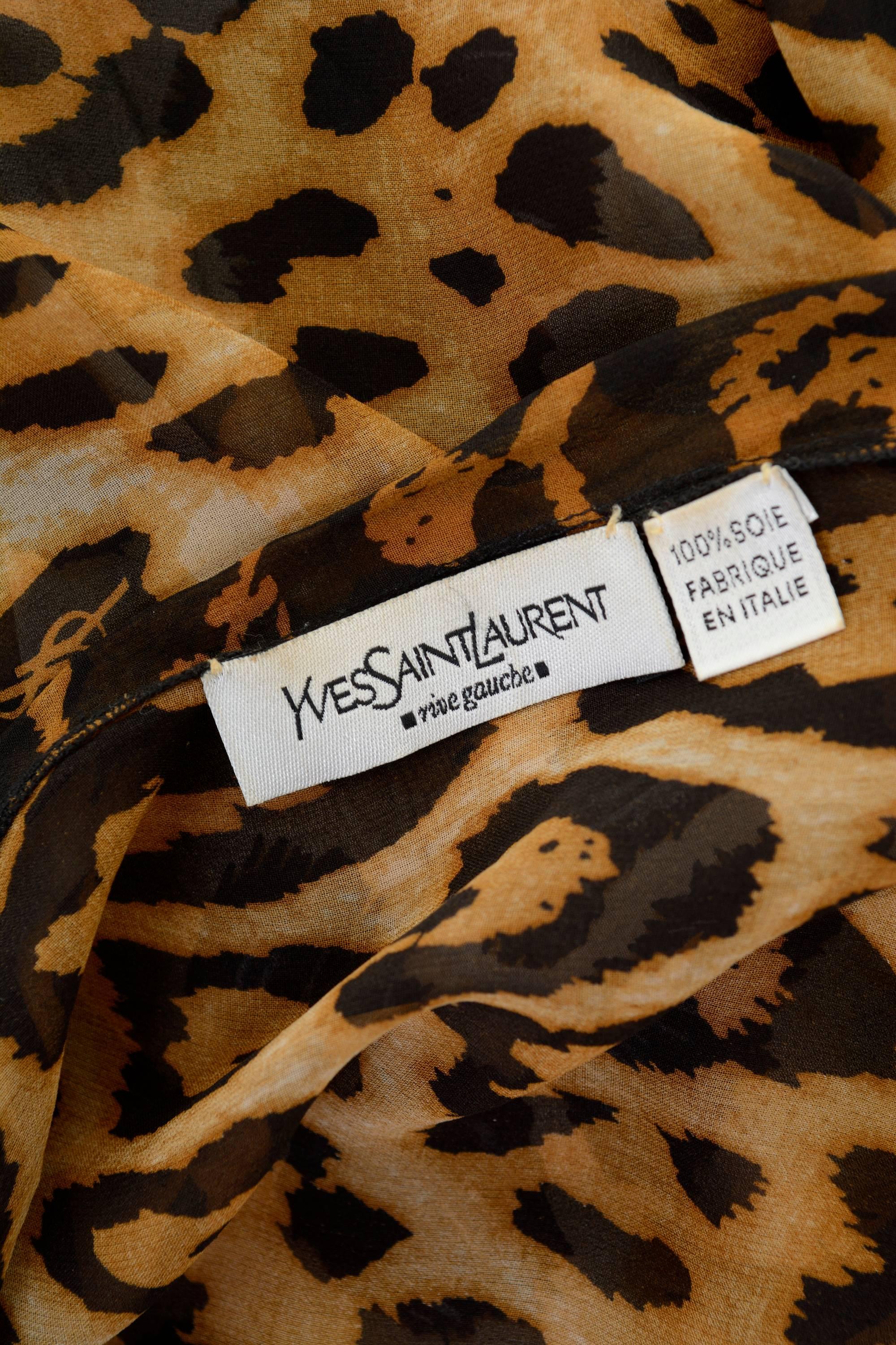 YVES SAINT LAURENT Rive Gauche Sheer Silk Leopard Print Poncho In Excellent Condition In Milan, Italy