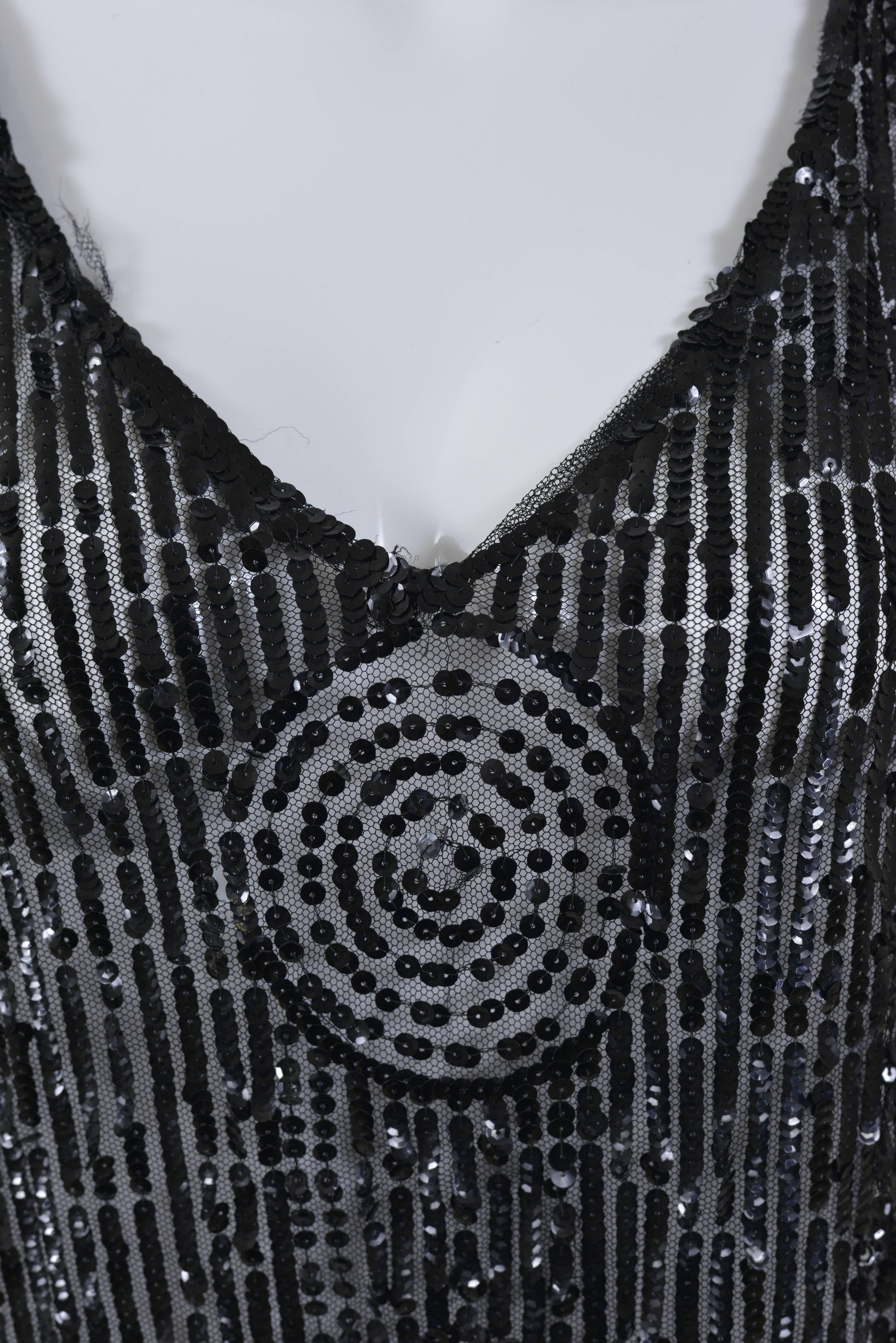 Women's 1920s Antique Black Sheer Sequins Embroidered Flapper Dress