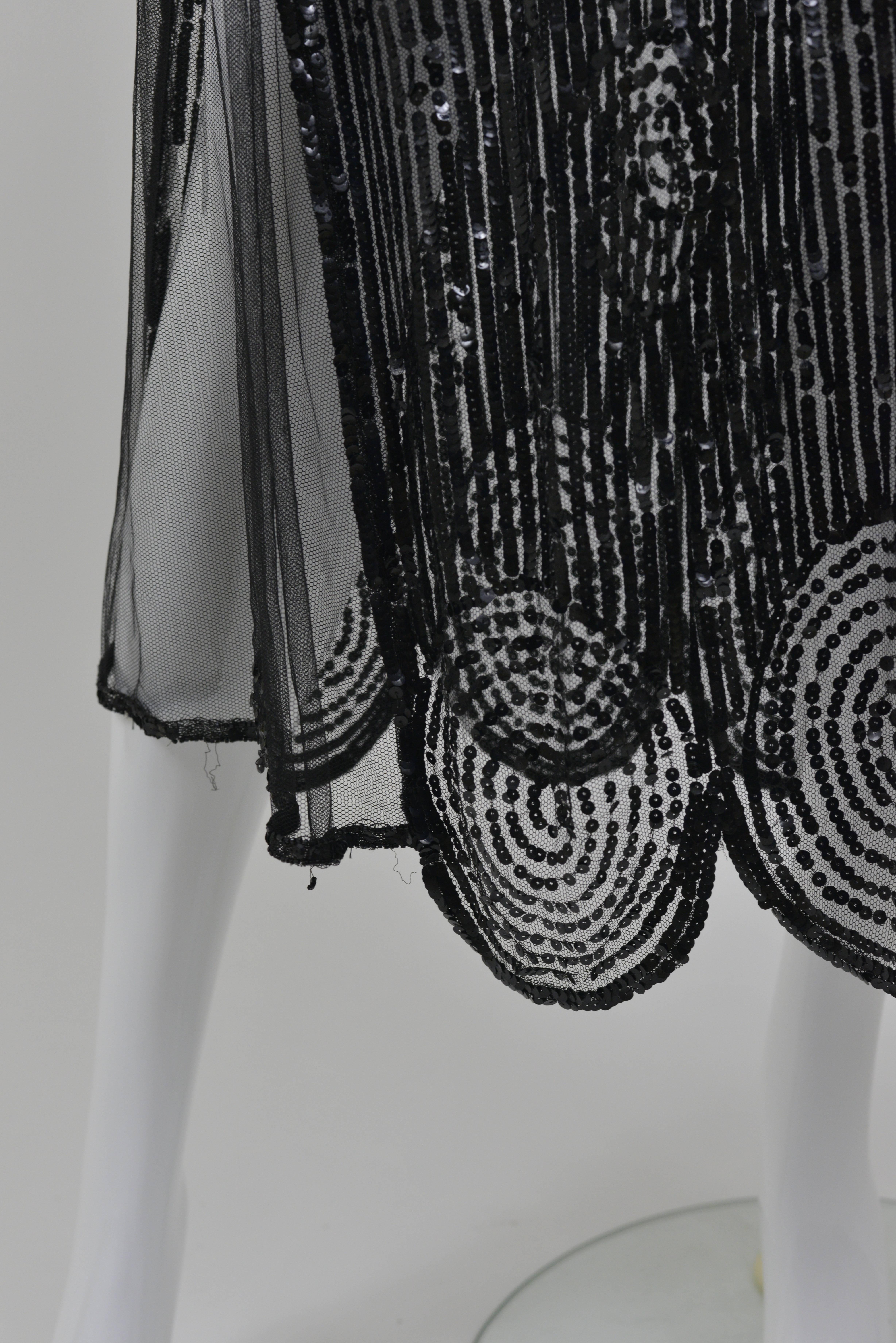 1920s Antique Black Sheer Sequins Embroidered Flapper Dress 3