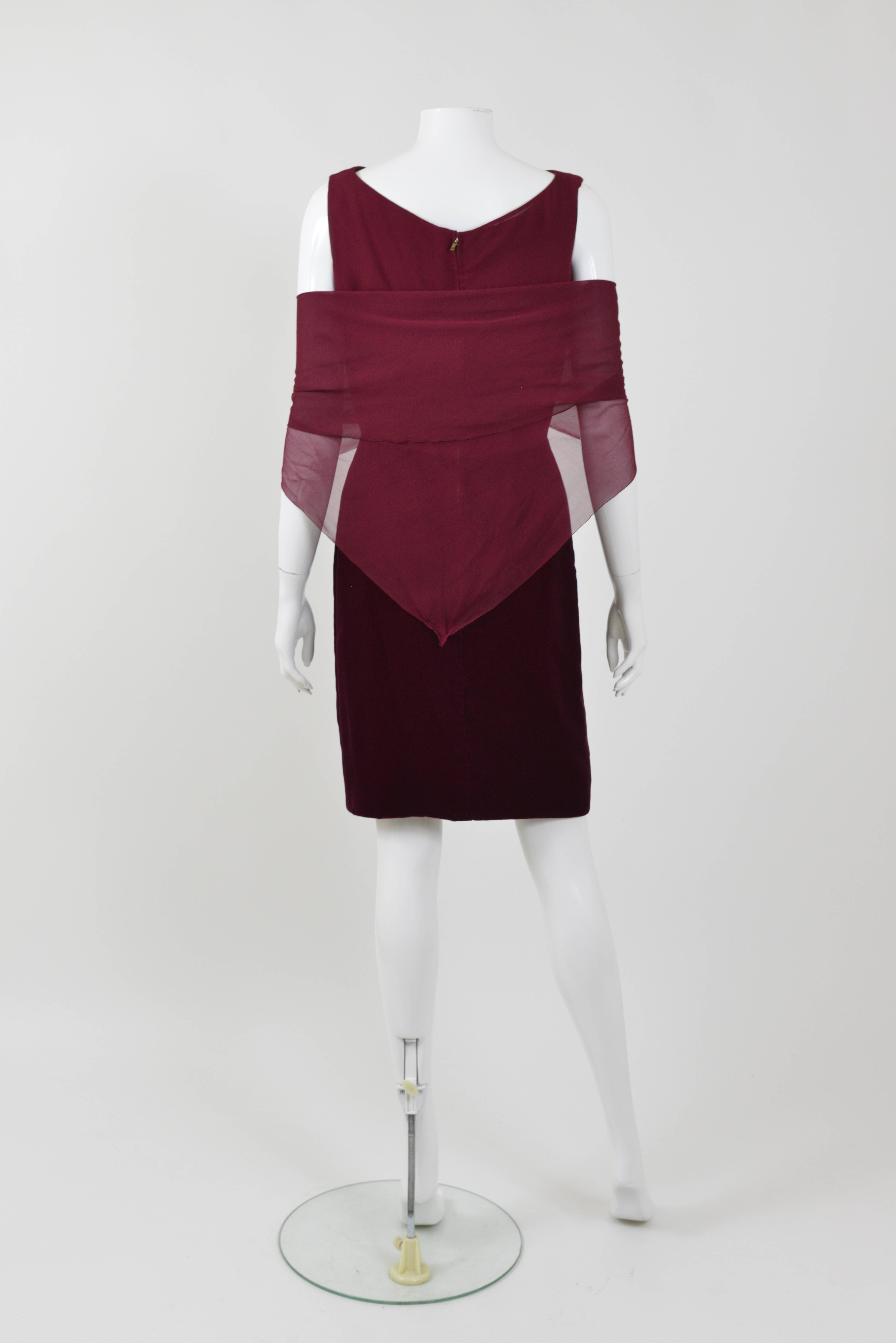 1960s CURIEL Italian Couture Burgundy Velvet Cocktail Dress with Bolero  2