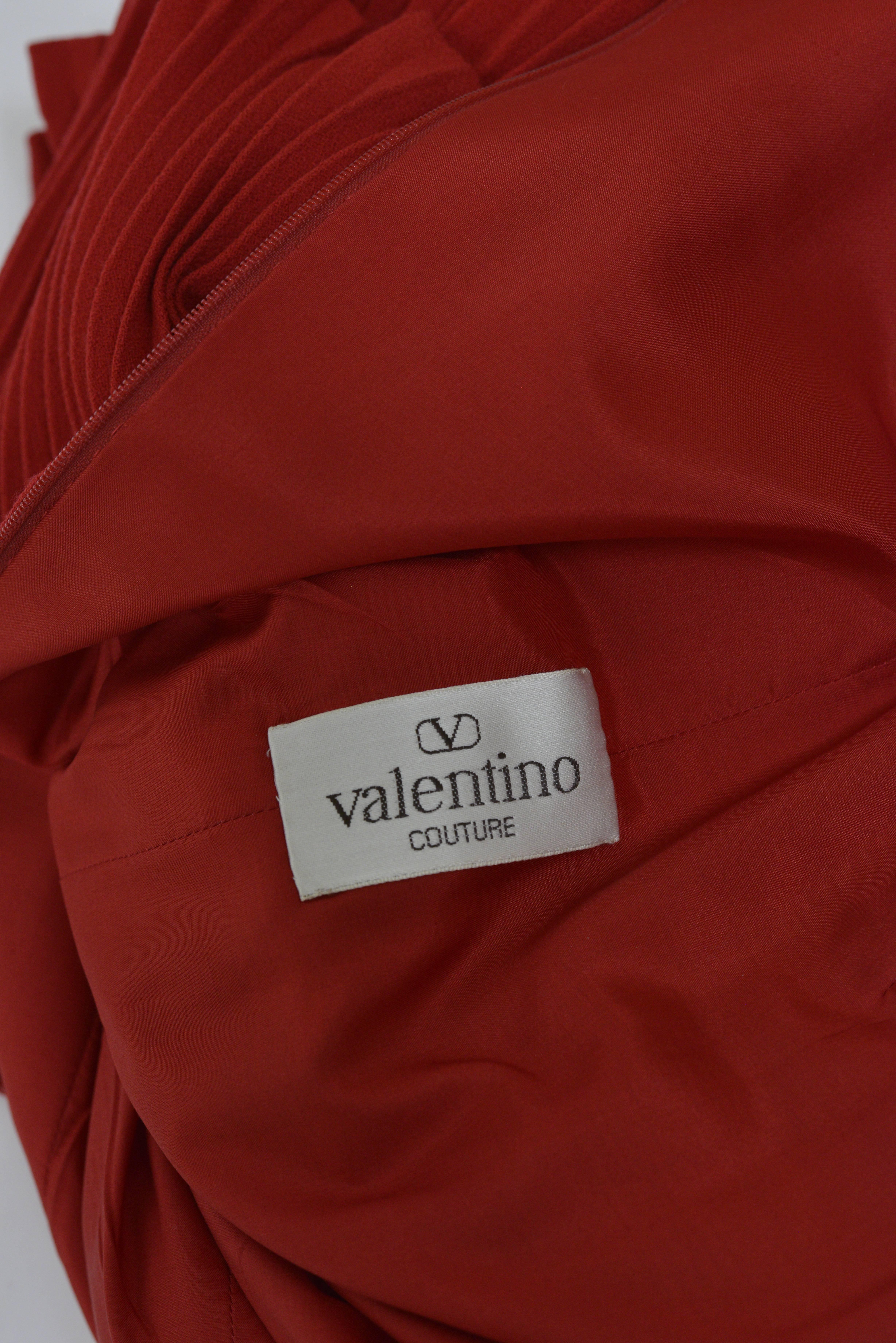 1990s VALENTINO COUTURE Red Pleateds Cocktail Dress For Sale 2
