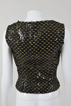 1990s MILA SCHÖN Black and Gold Sequins Blouse Top