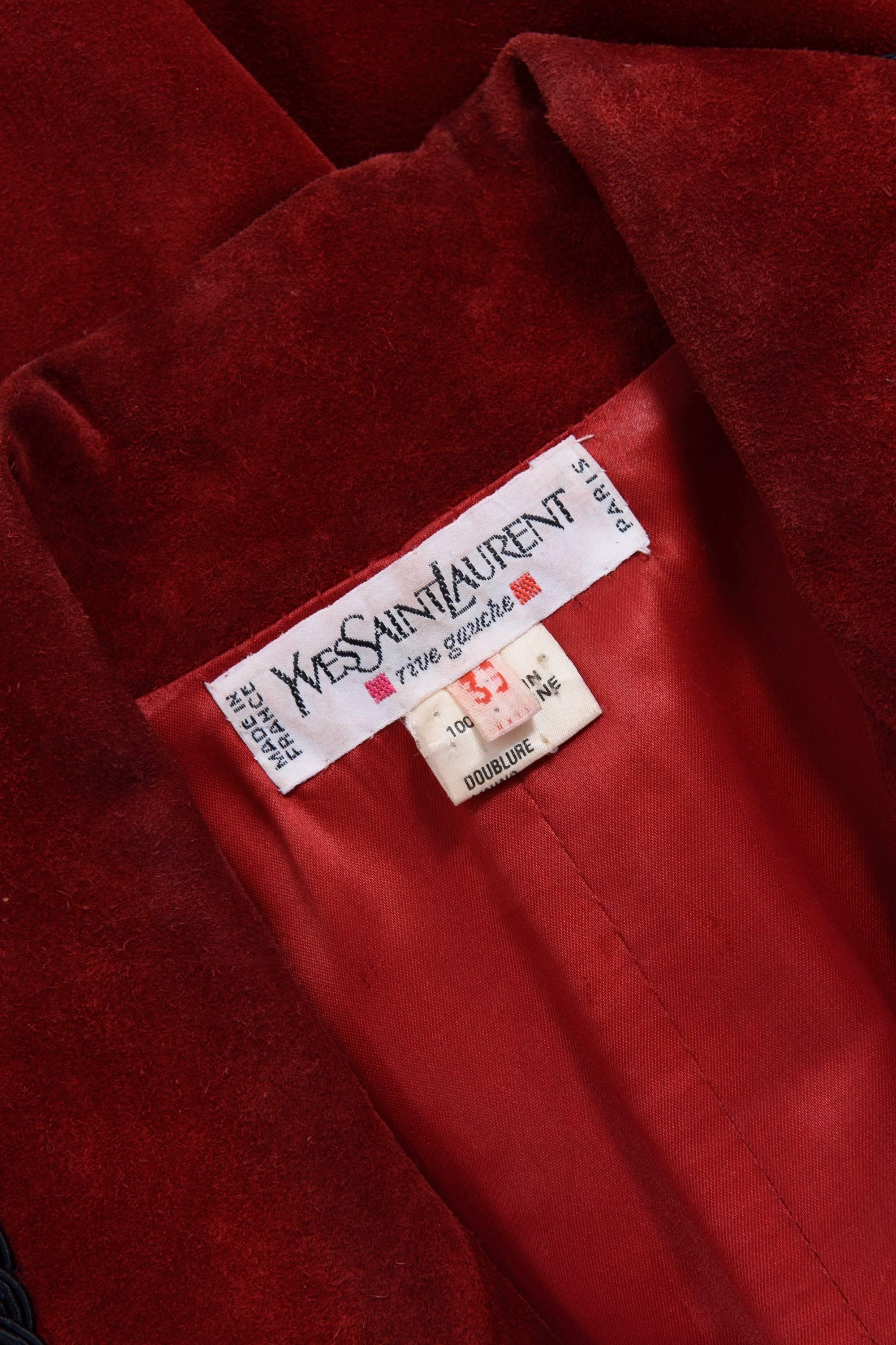 1980s YVES SAINT LAURENT Rive Gauche Red Suede Leather Jacket In Good Condition For Sale In Milan, Italy