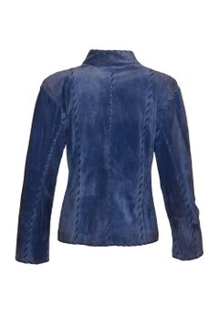 1980s YVES SAINT LAURENT Rive Gauche Blue Avio Suede Leather Jacket