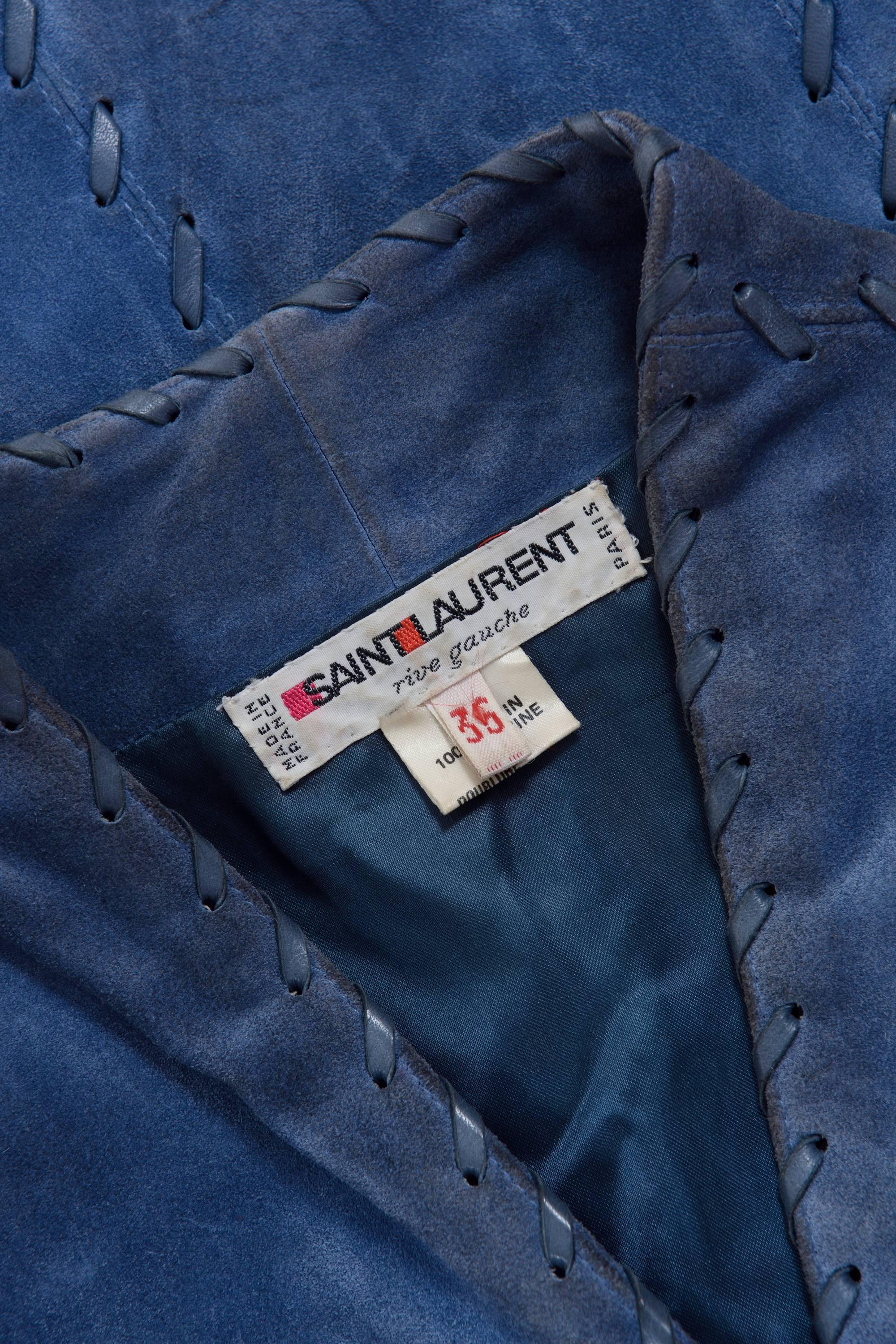 Women's 1980s YVES SAINT LAURENT Rive Gauche Blue Avio Suede Leather Jacket For Sale