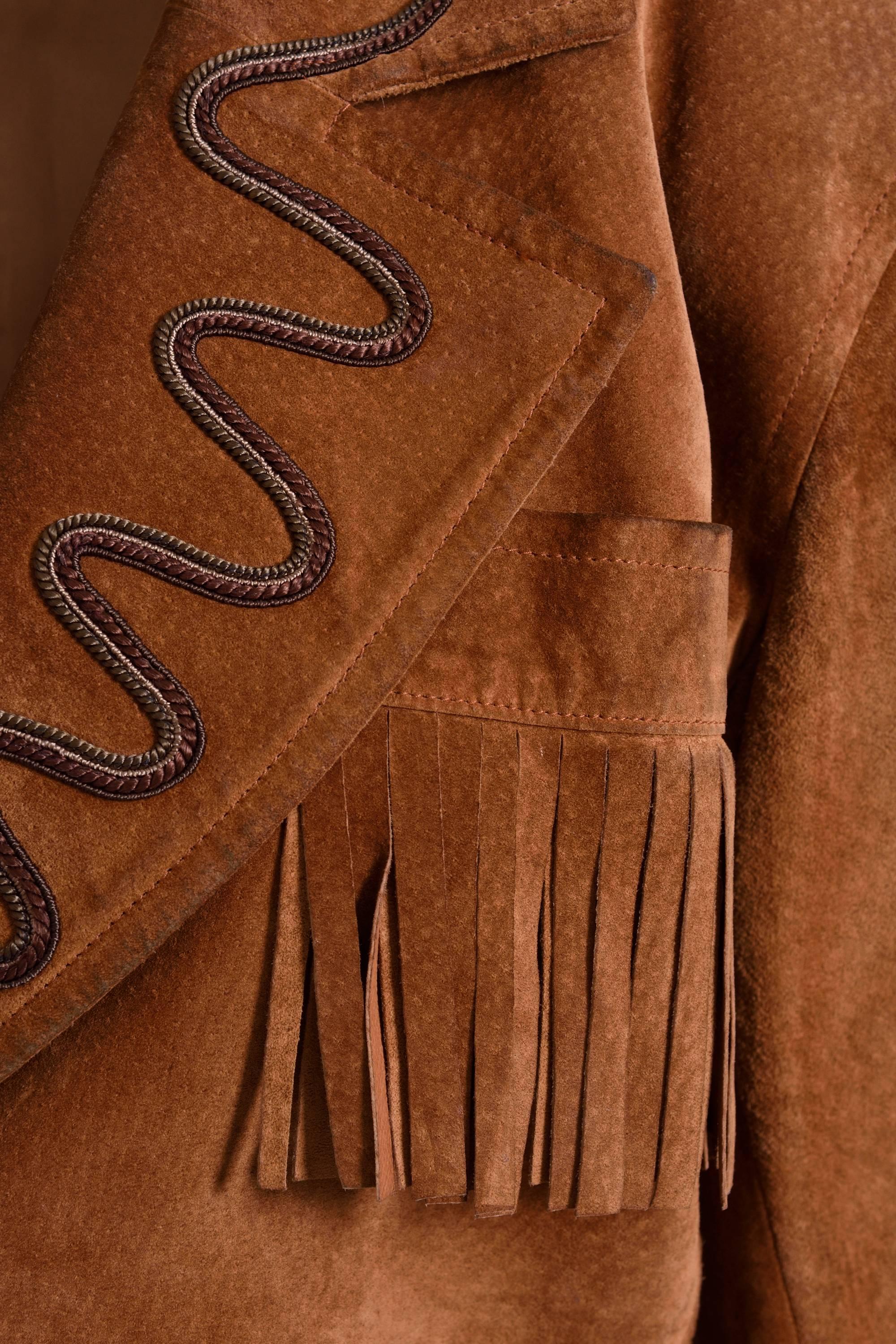 YVES SAINT LAURENT Rive Gauche Brown Suede Leather Fringe Jacket In Good Condition For Sale In Milan, Italy