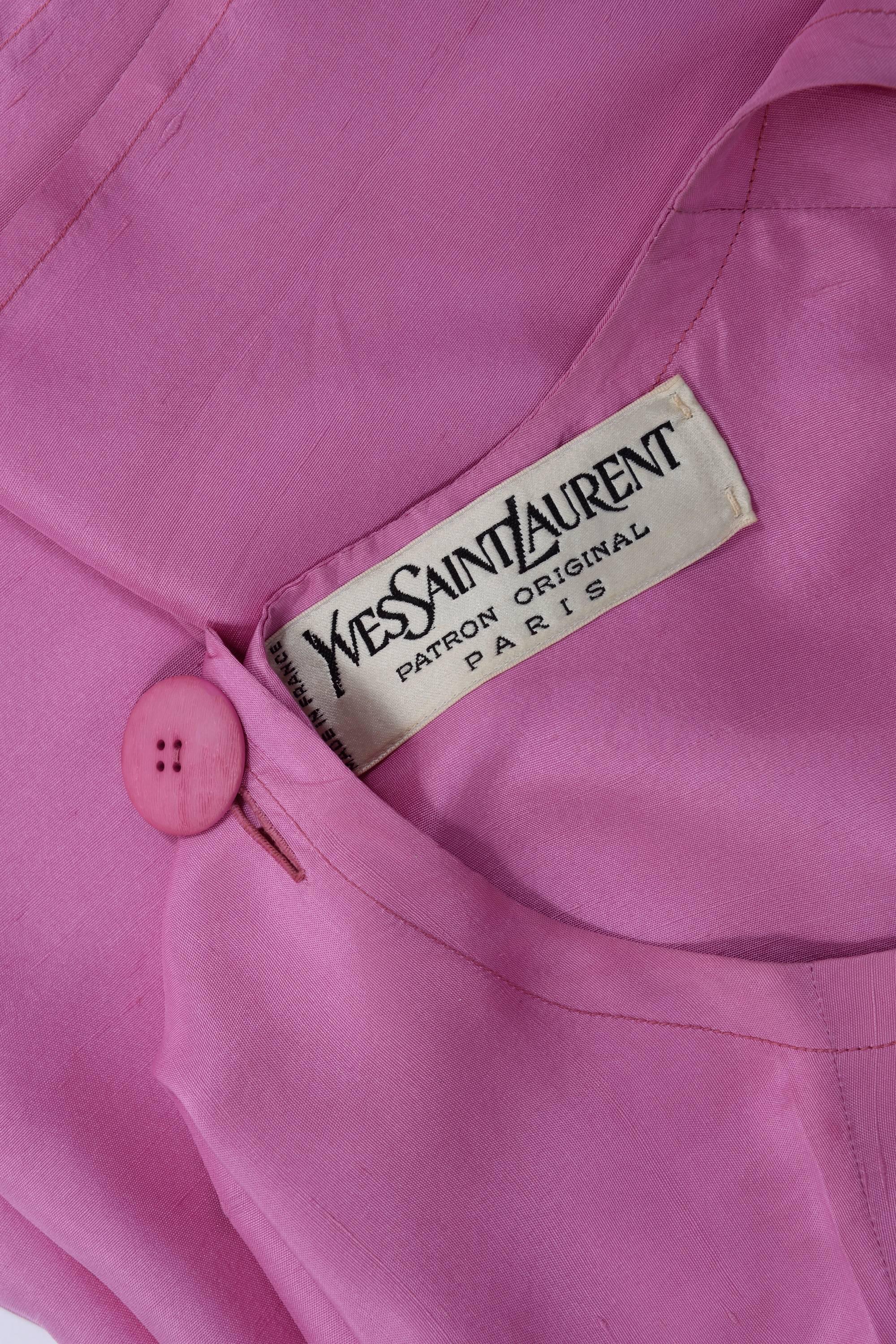 Women's 1980s YVES SAINT LAURENT Patron Original Pink Shantung Blouse Shirt