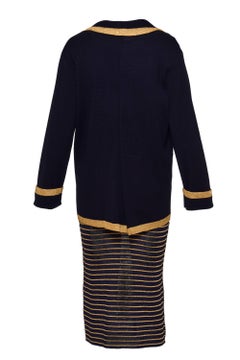 1980s YVES SAINT LAURENT Rive Gauche Black and Gold Suit Dress