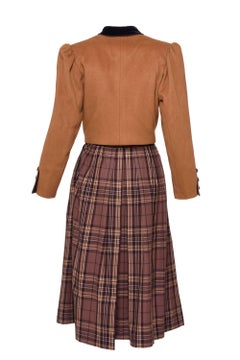 1980s YVES SAINT LAURENT Rive Gauche Tartan and Velvet Brown Suit Skirt
