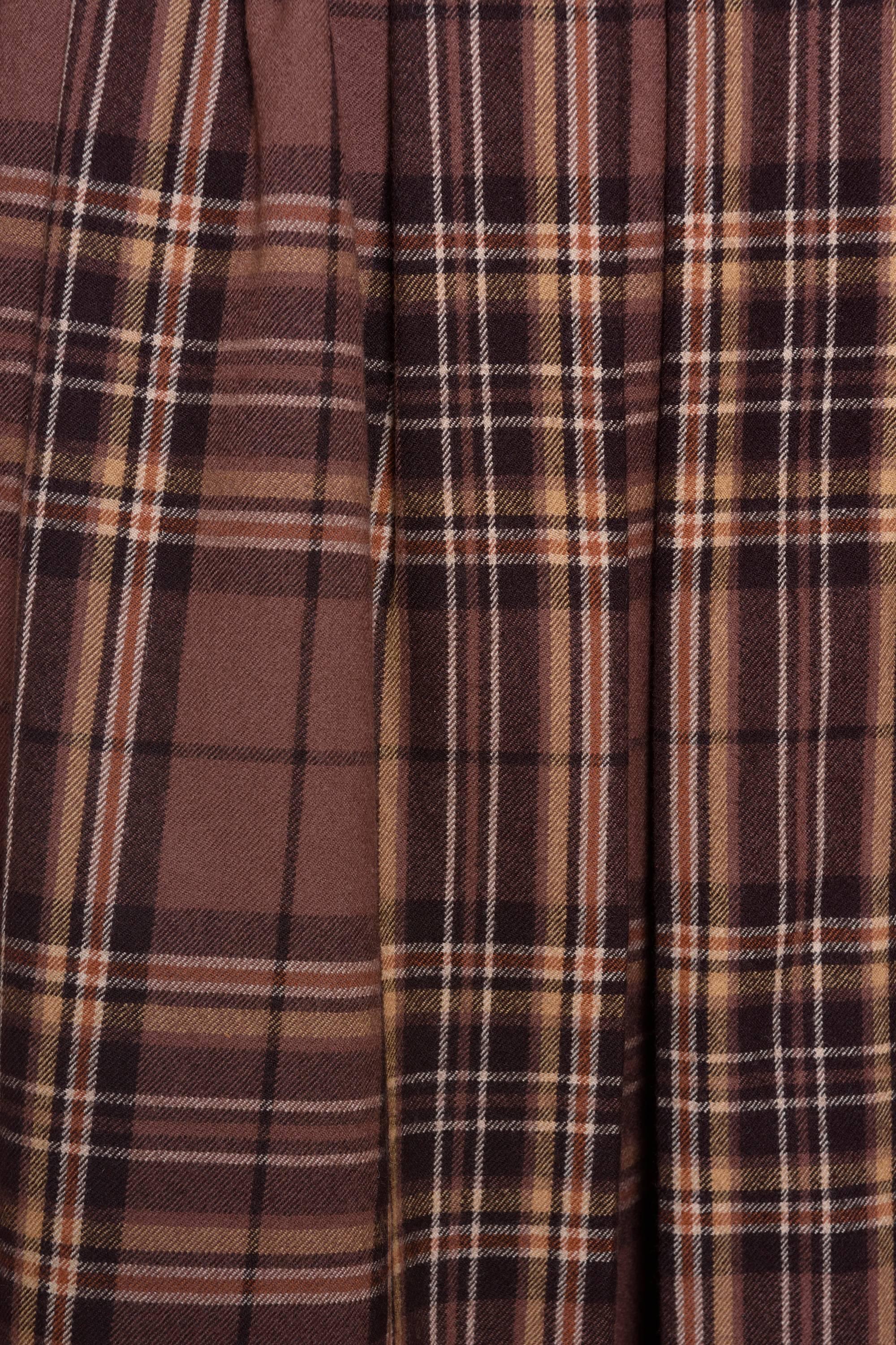 1980s YVES SAINT LAURENT Rive Gauche Tartan and Velvet Brown Suit Skirt  In Excellent Condition For Sale In Milan, Italy