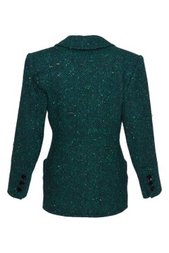 Yves Saint Laurent Rive Gauche Green Herringbone Tweed Suit Jacket, 1980s