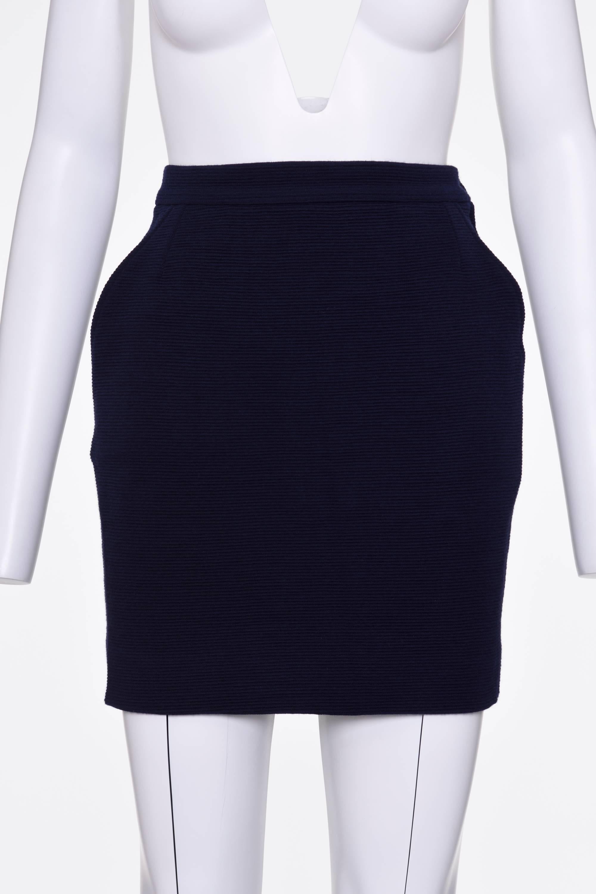 Black 1980s YVES SAINT LAURENT Rive Gauche Gabardine and Wool Suit Skirt For Sale
