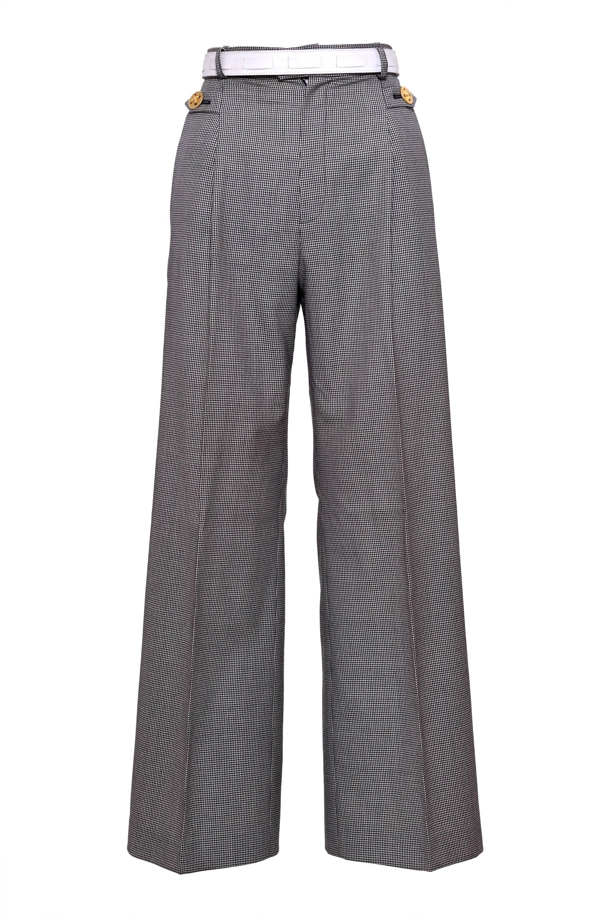 Gray 1980s YVES SAINT LAURENT Rive Gauche Pied De Poule Cotton Suit Pants  For Sale