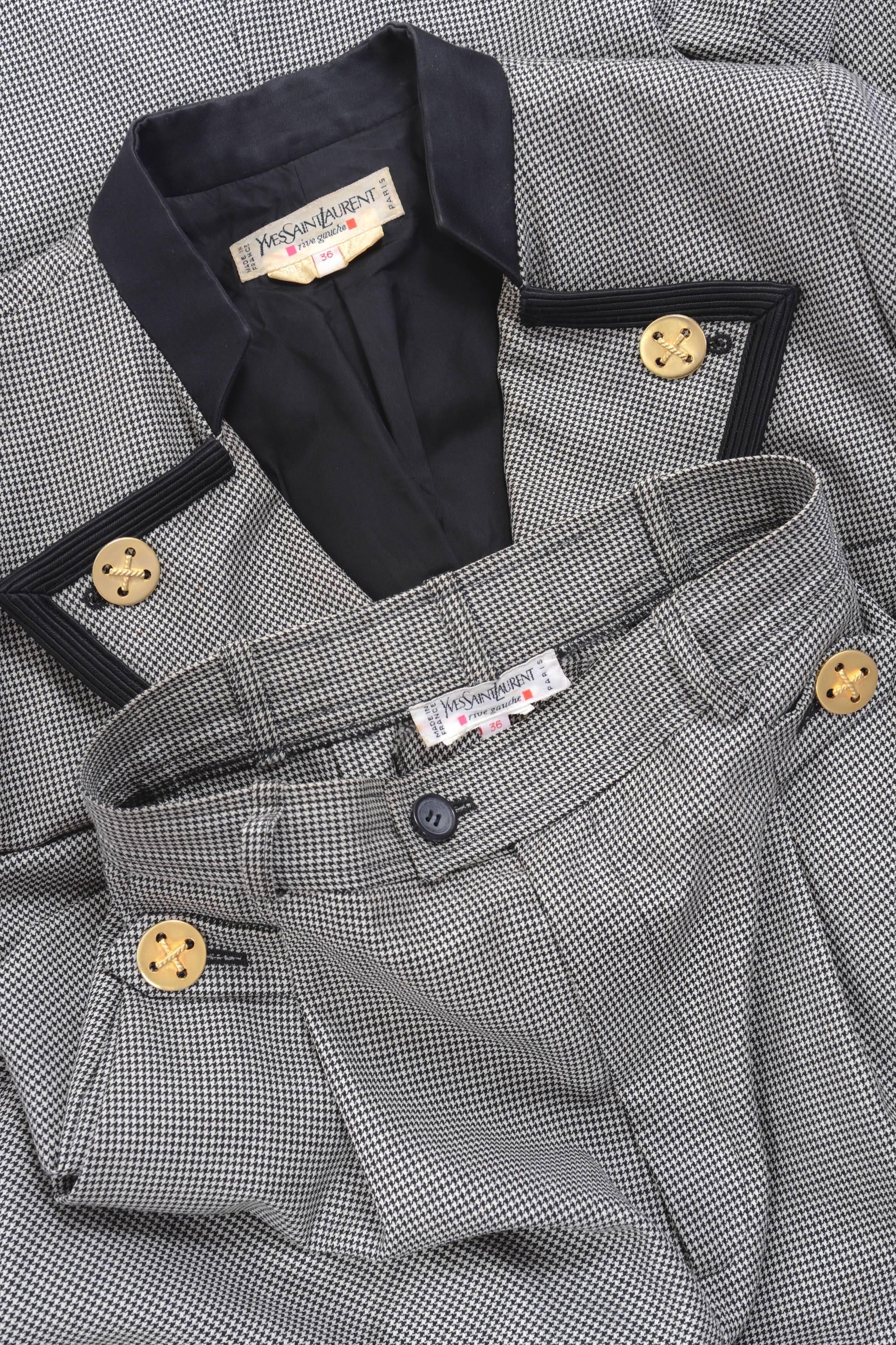 1980s YVES SAINT LAURENT Rive Gauche Pied De Poule Cotton Suit Pants  In Good Condition For Sale In Milan, Italy