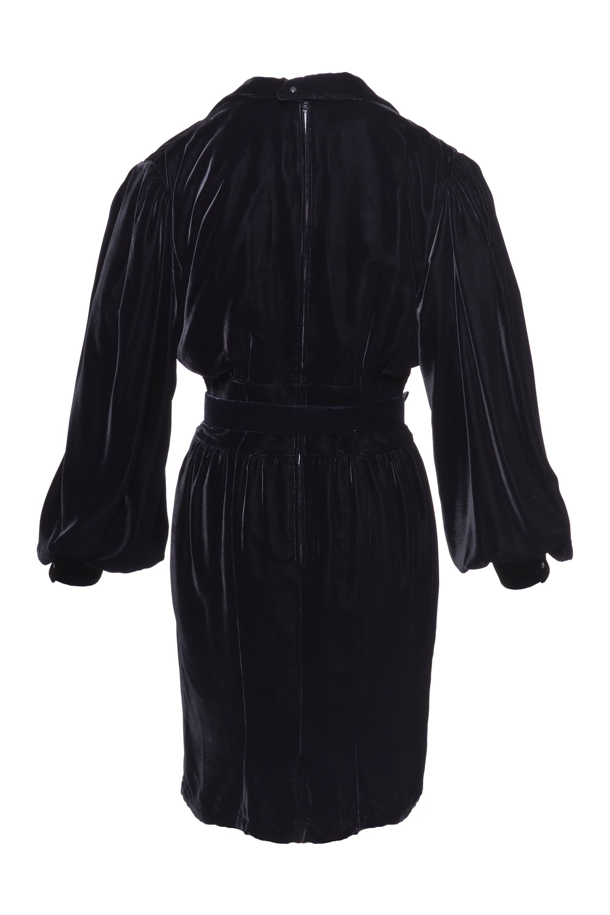 1980s THIERRY MUGLER Black Silk Velvet Dress For Sale at 1stDibs