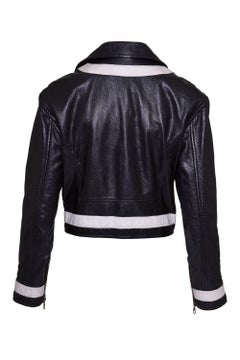 1990s MOSCHINO Cheap and Chic Black and White Motorcycle Leather Jacket