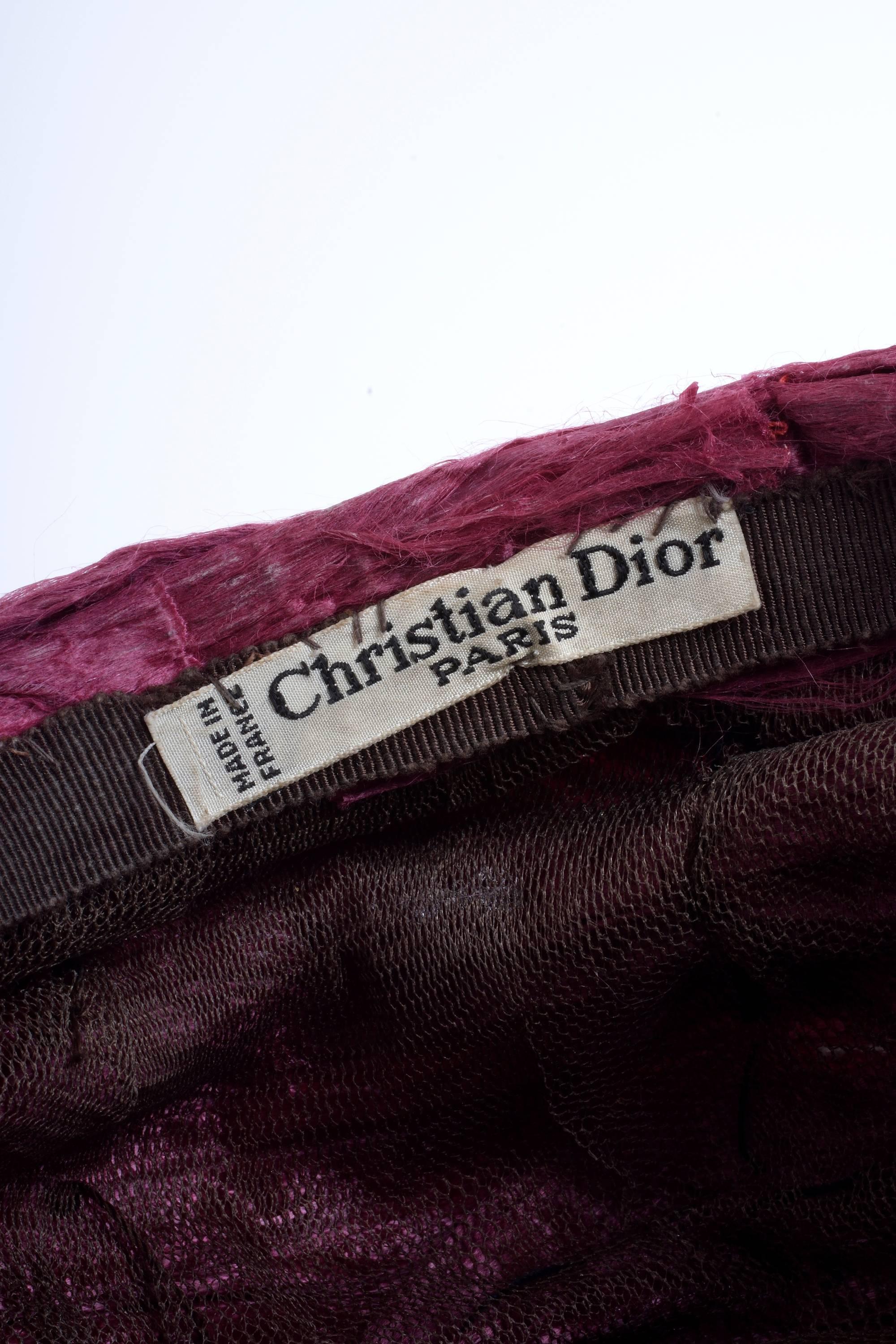 Women's 1960s Christian Dior Burgundy Rose Hat For Sale